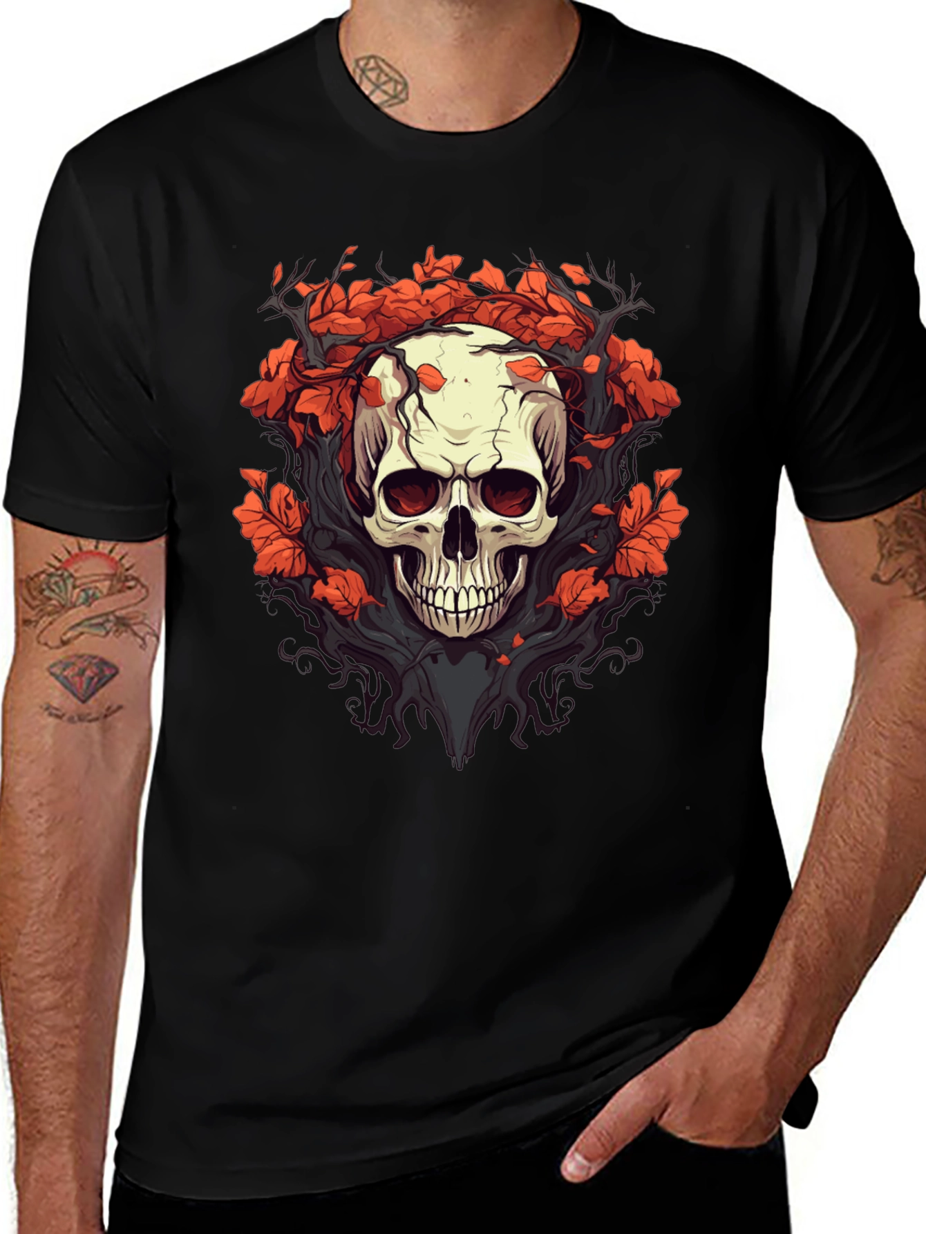 Skull & Floral Graphic Tee - Black T-Shirt
