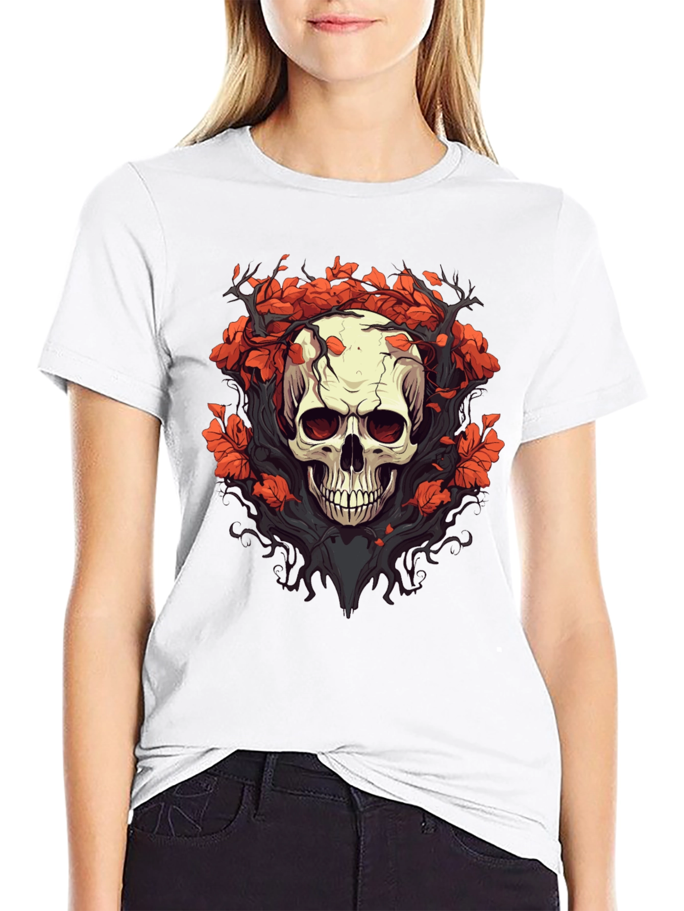 Skull & Floral Graphic Tee - Black T-Shirt