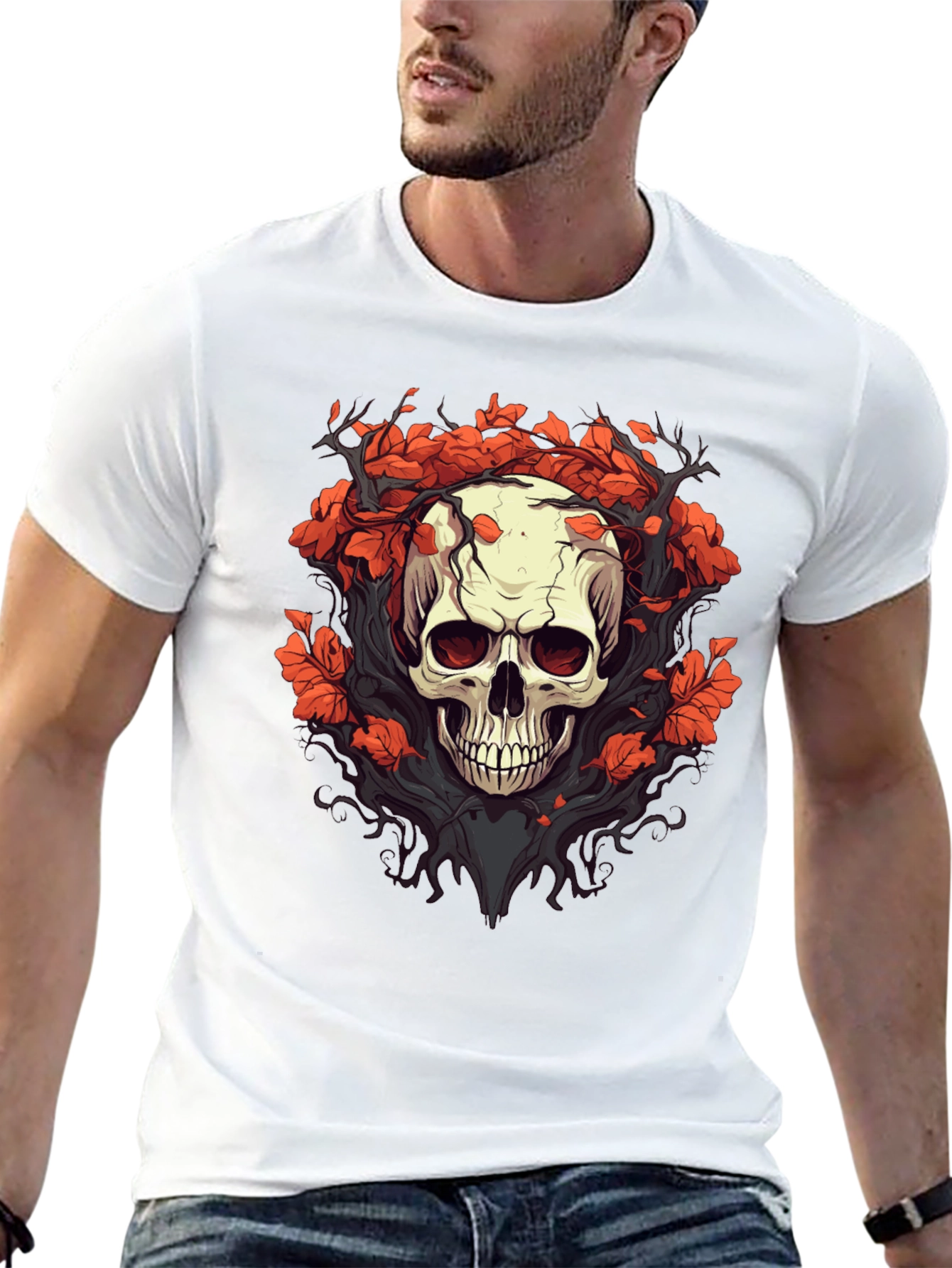 Skull & Floral Graphic Tee - Black T-Shirt