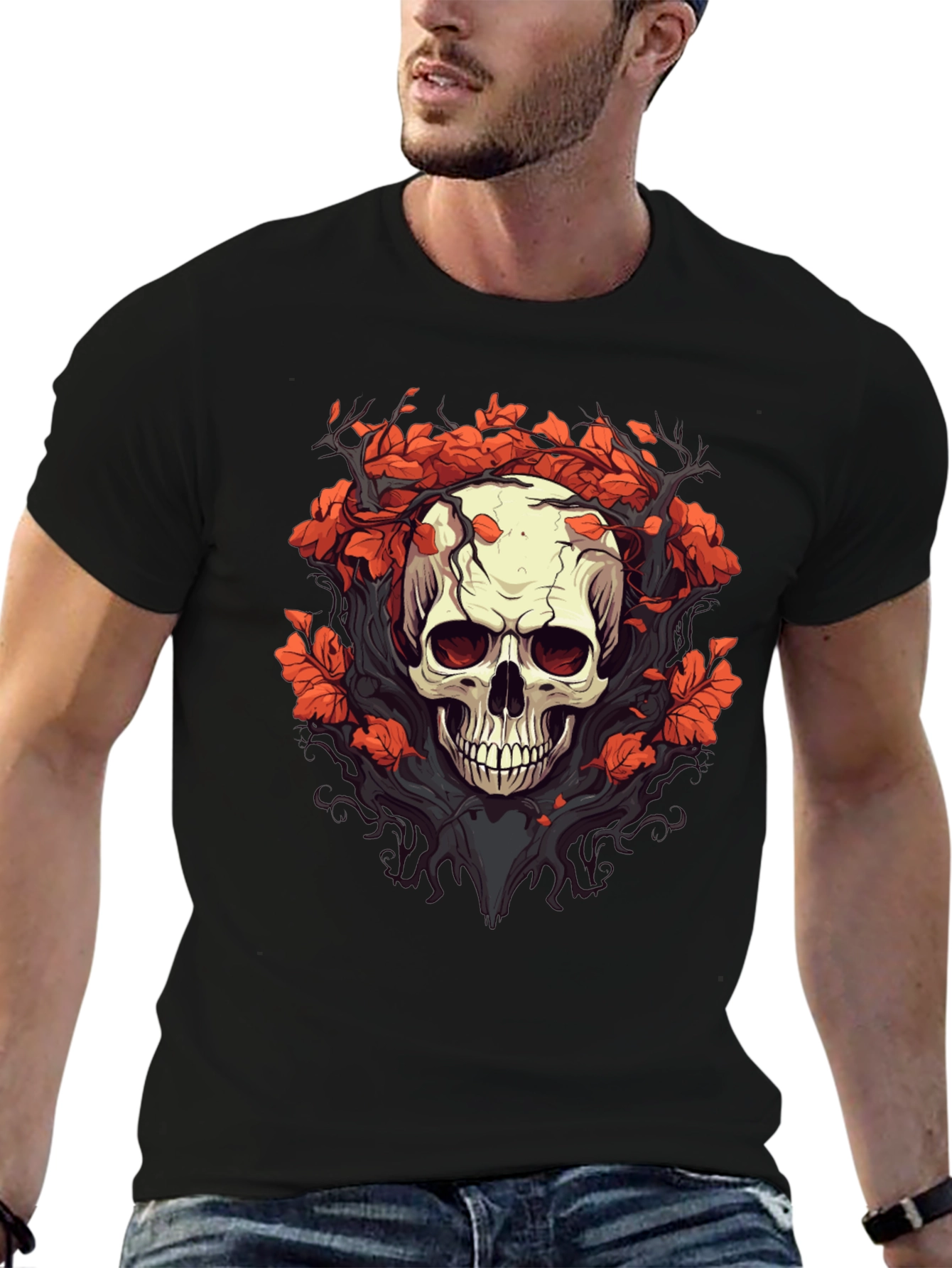 Skull & Floral Graphic Tee - Black T-Shirt