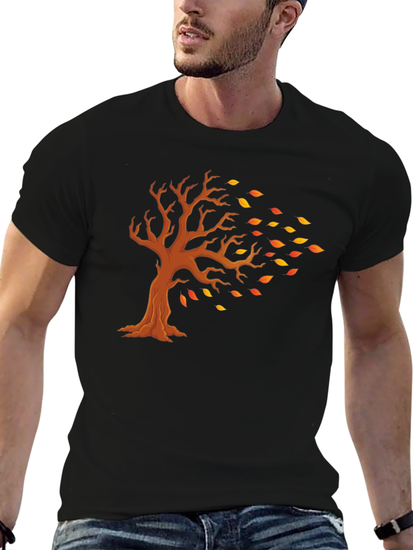 Fall Tree Graphic Tee - Black Cotton T-Shirt