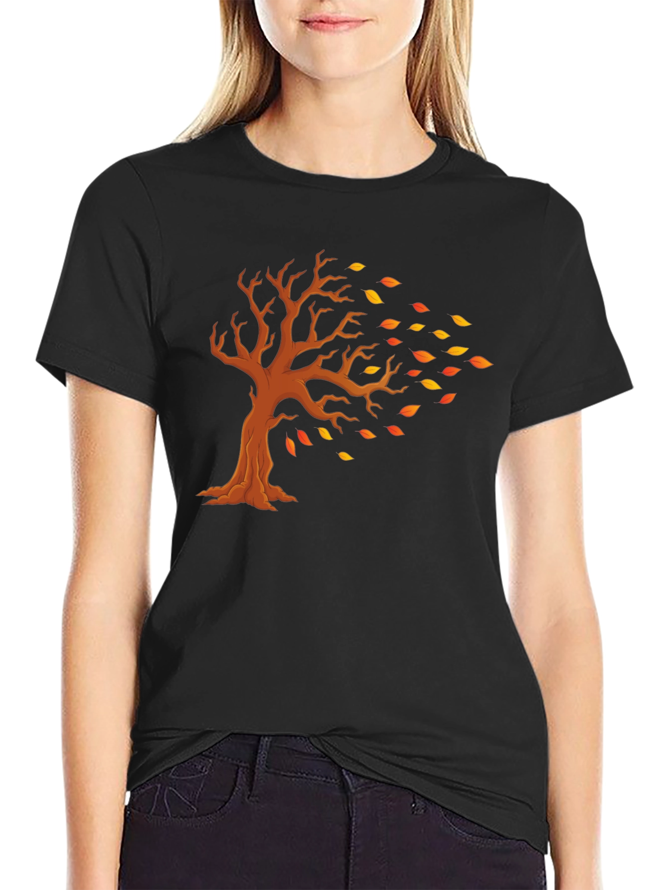 Fall Tree Graphic Tee - Black Cotton T-Shirt