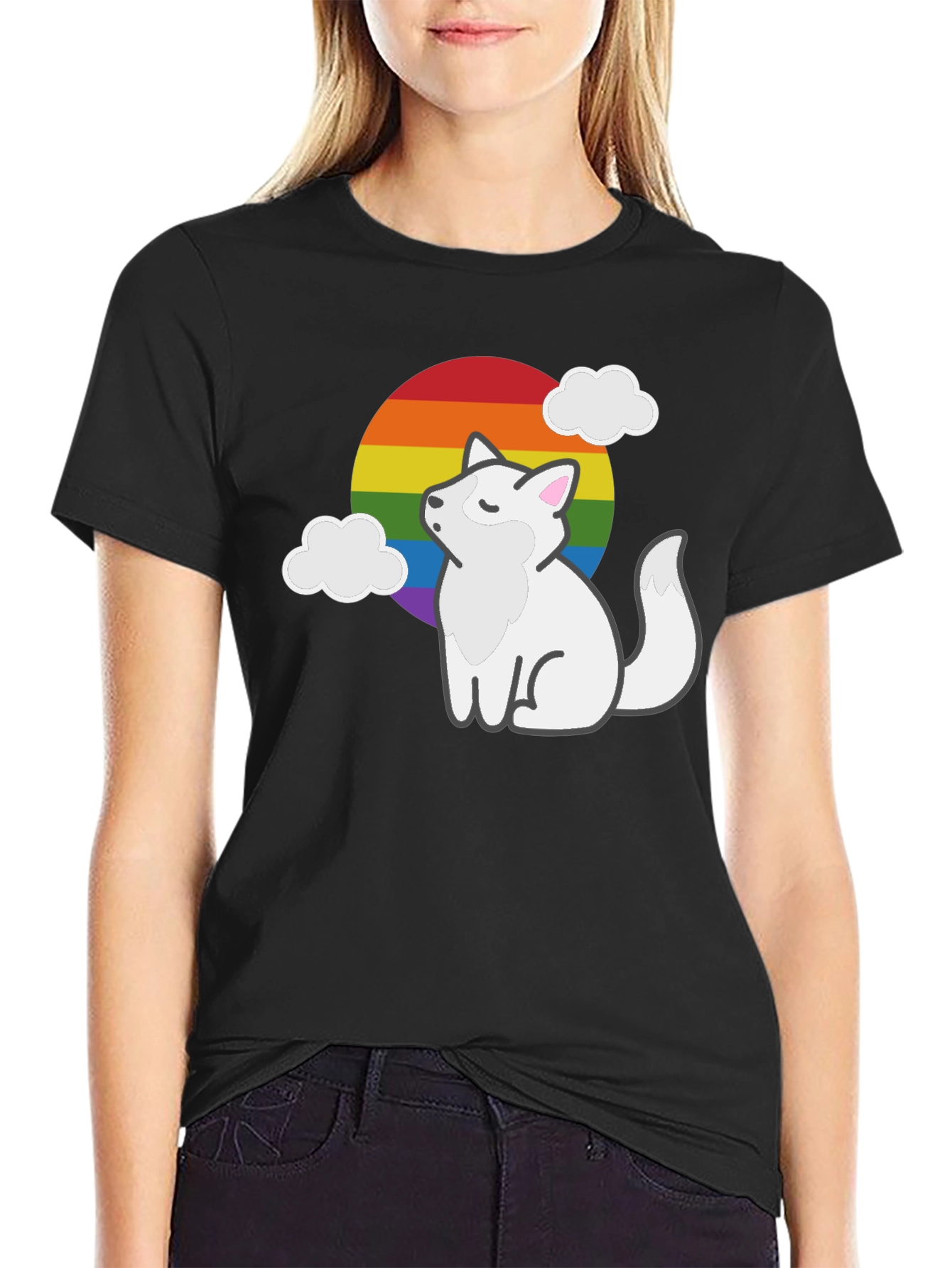 Rainbow Pride Fox Black T-Shirt