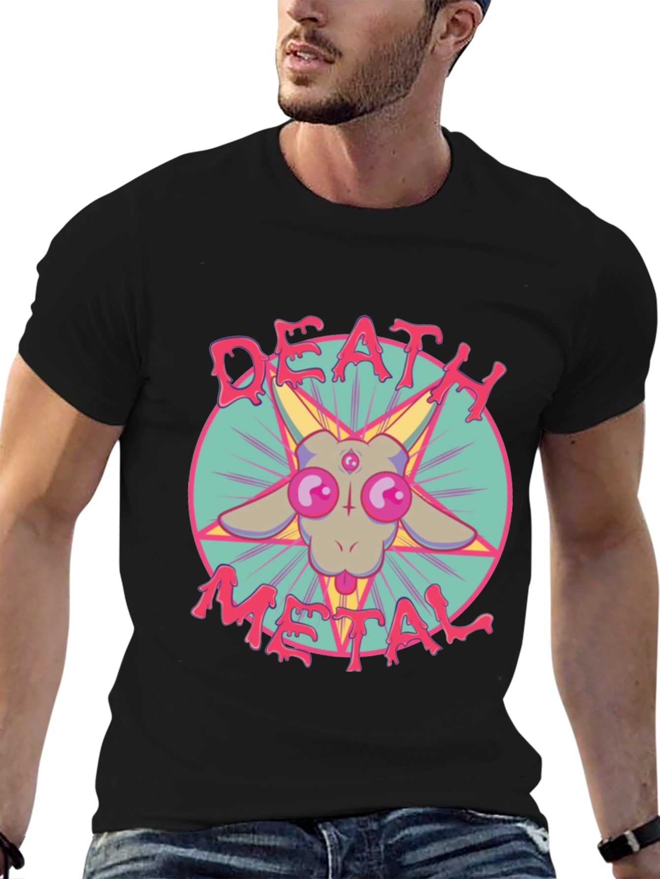 Death Metal Baphomet Graphic Tee - Black