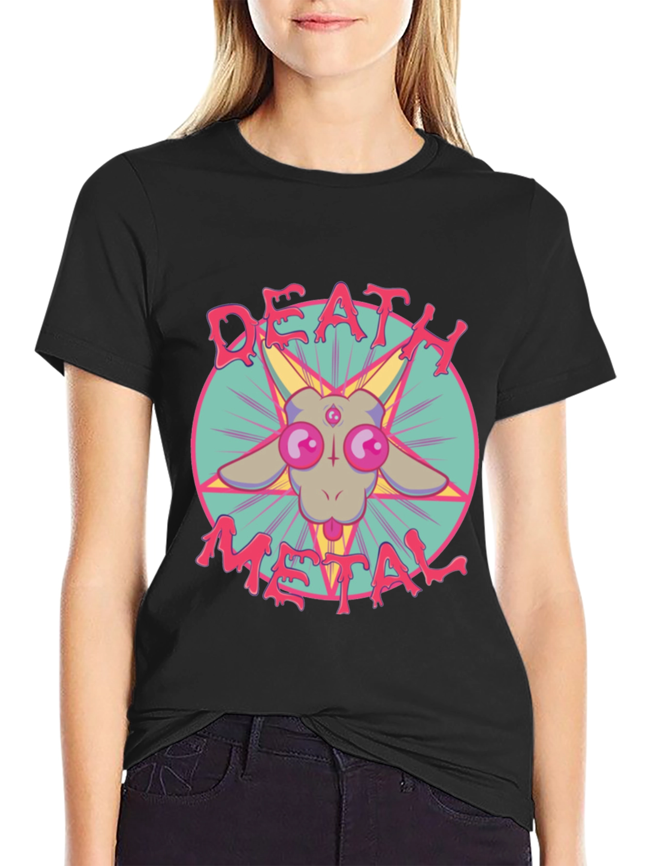 Death Metal Baphomet Graphic Tee - Black