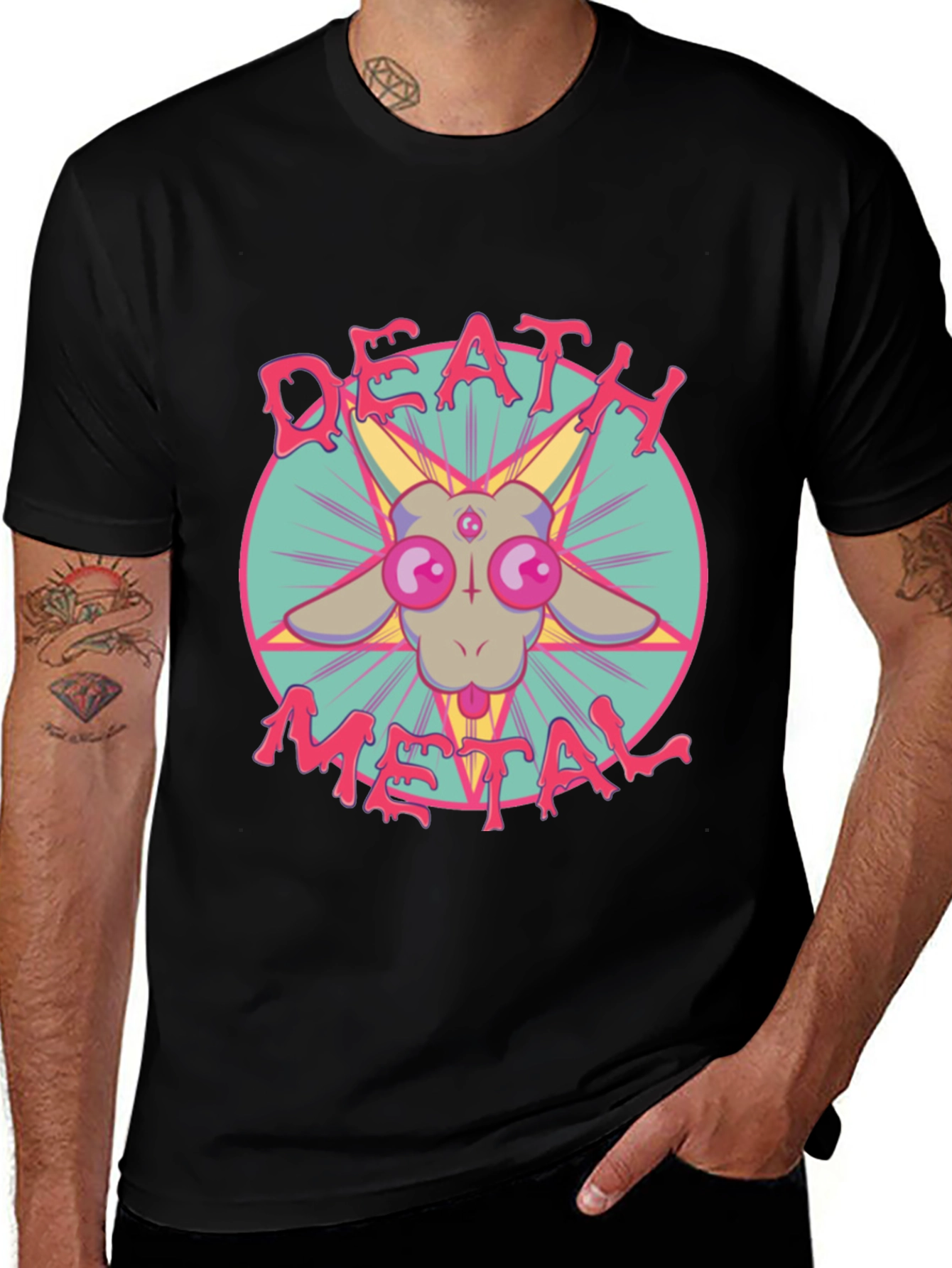 Death Metal Baphomet Graphic Tee - Black