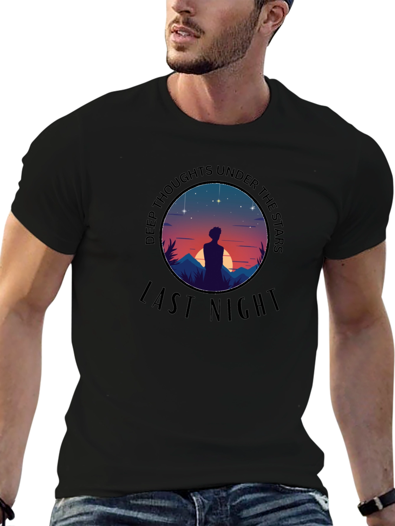 Deep Thoughts Under the Stars Black T-Shirt