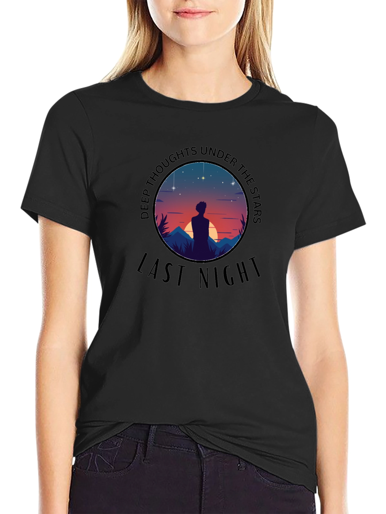 Deep Thoughts Under the Stars Black T-Shirt