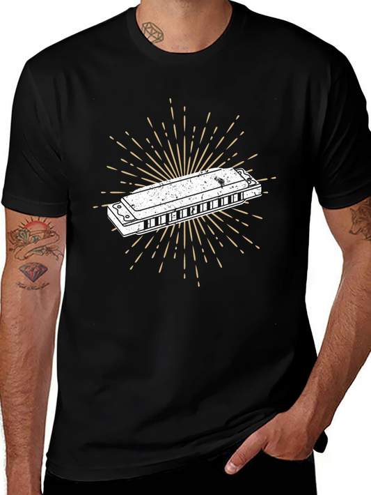 Harmonica Burst Graphic Tee - Black Cotton Casual