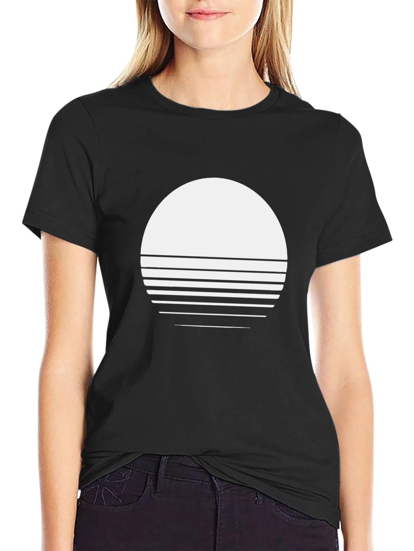 Retro Sunset Graphic Tee - Black Cotton Blend