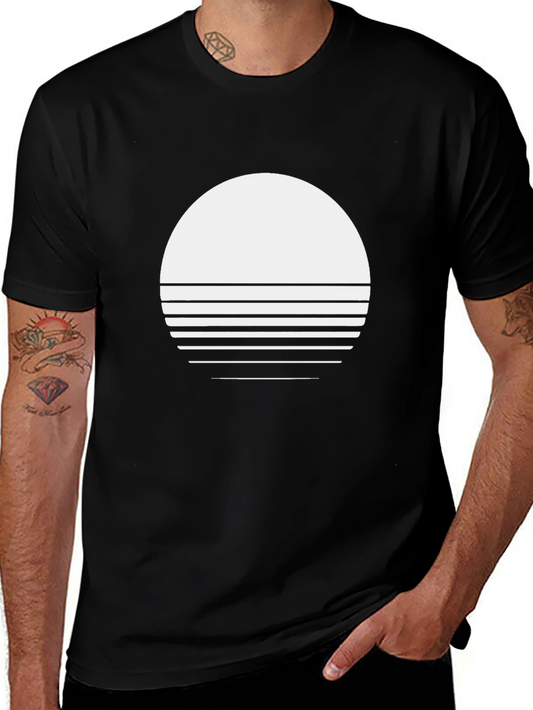 Retro Sunset Graphic Tee - Black Cotton Blend