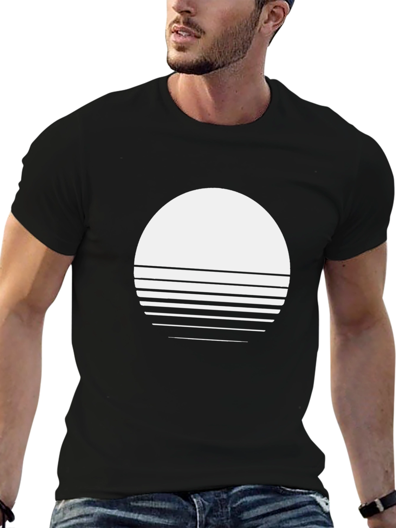 Retro Sunset Graphic Tee - Black Cotton Blend