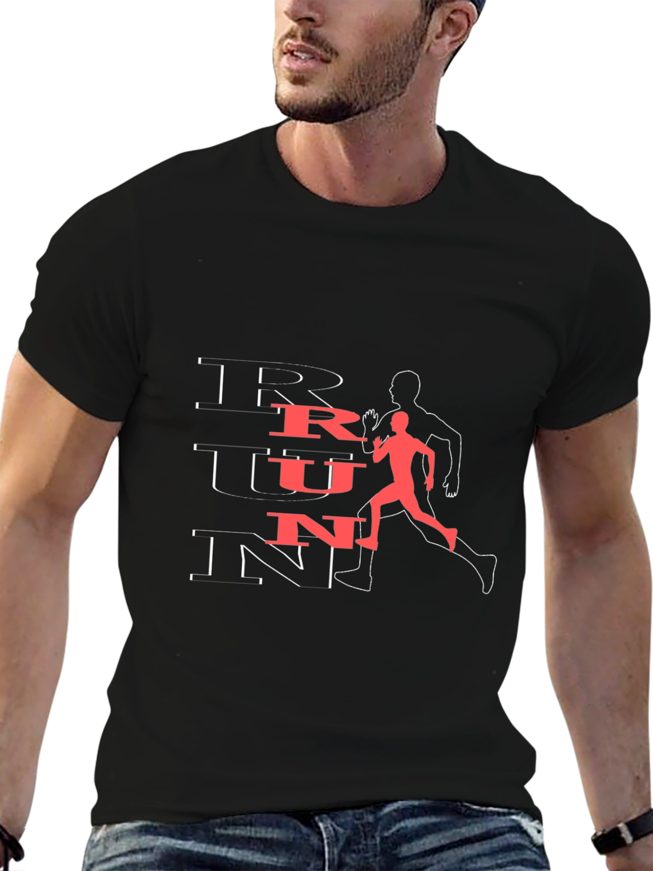 Run Graphic Tee - Black Cotton Athletic T-Shirt