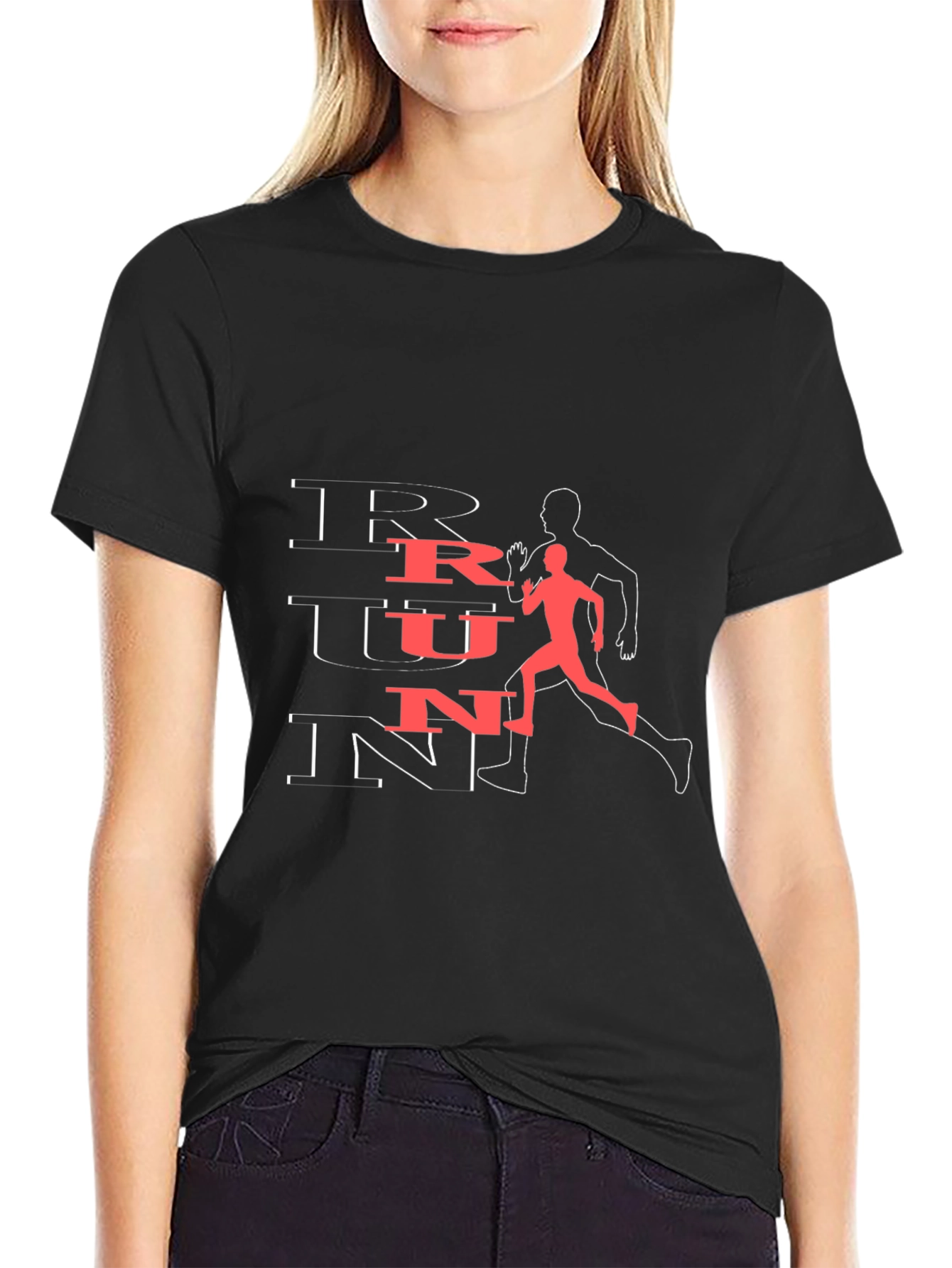 Run Graphic Tee - Black Cotton Athletic T-Shirt