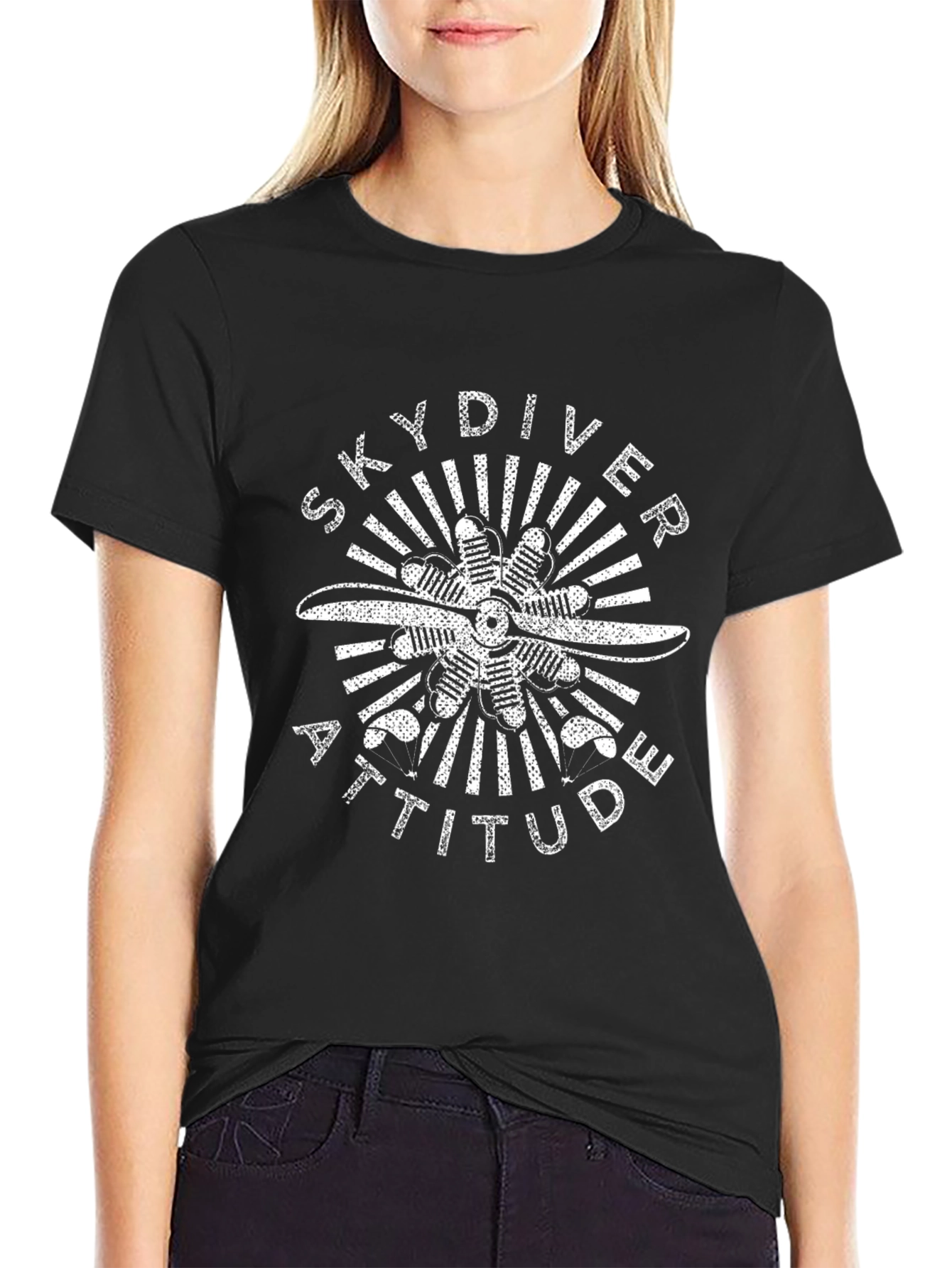 Skydiving Attitude Graphic Tee - Classic Black Cotton T-Shirt