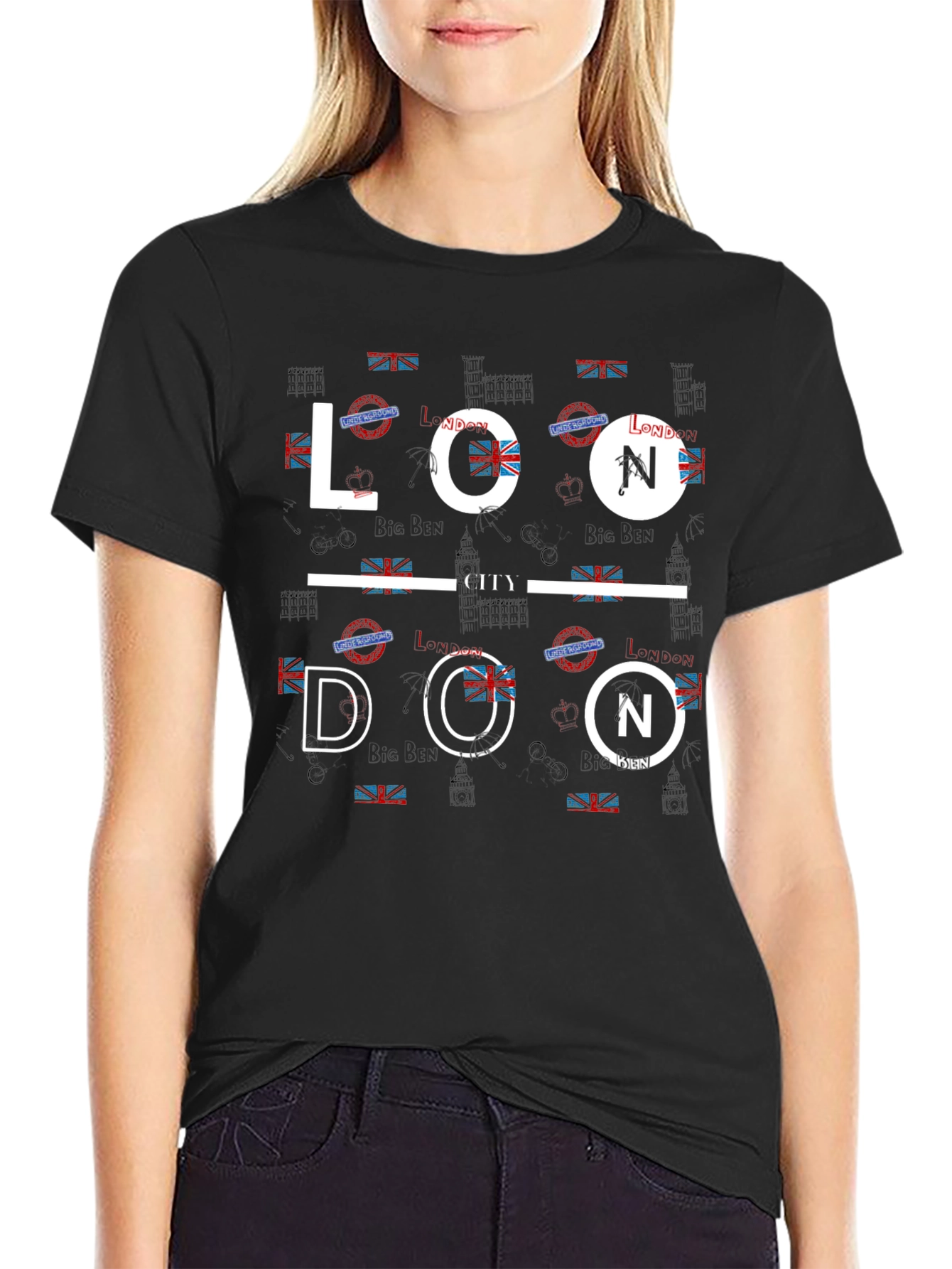 London City Graphic Print Black T-Shirt