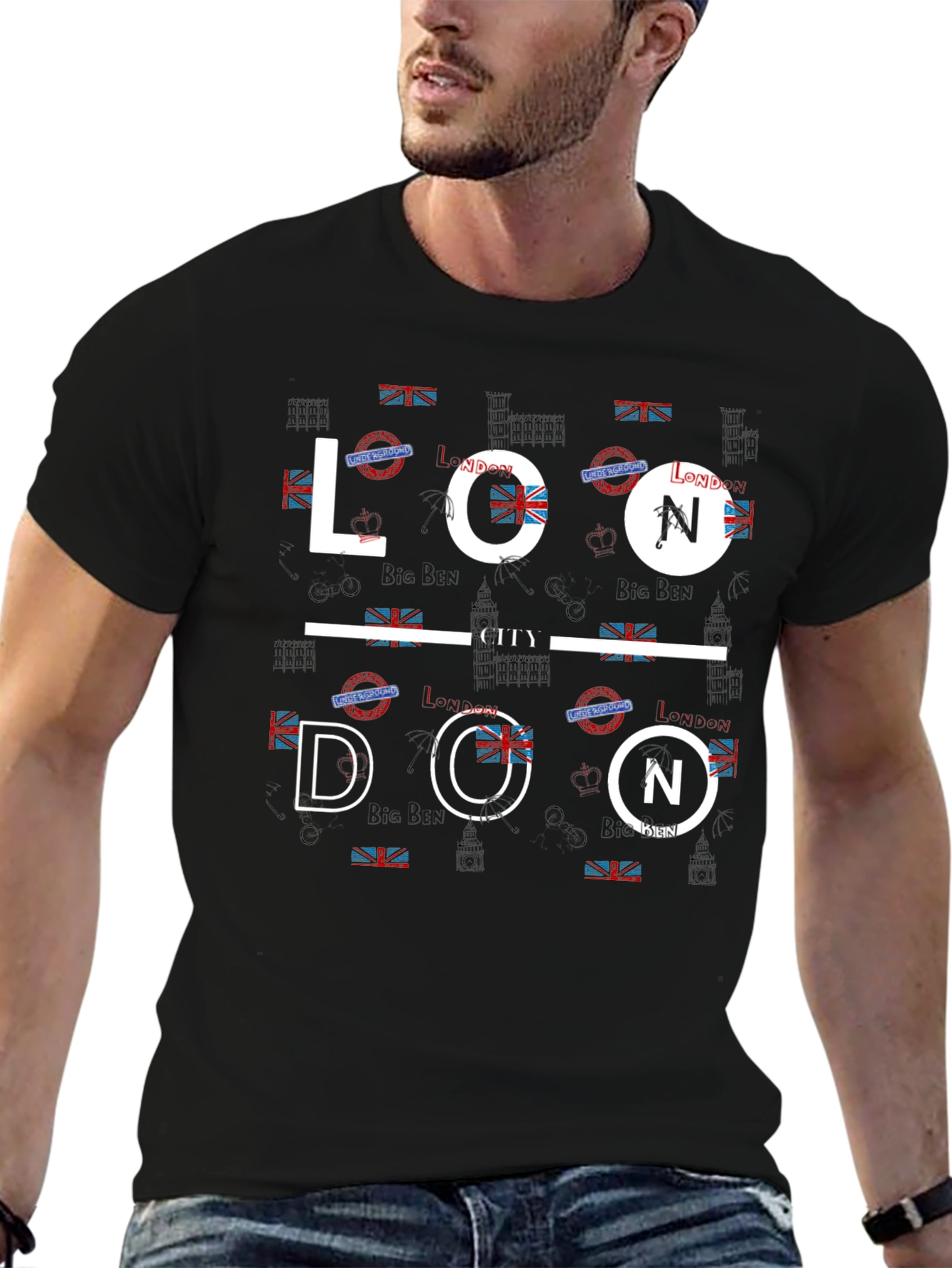 London City Graphic Print Black T-Shirt
