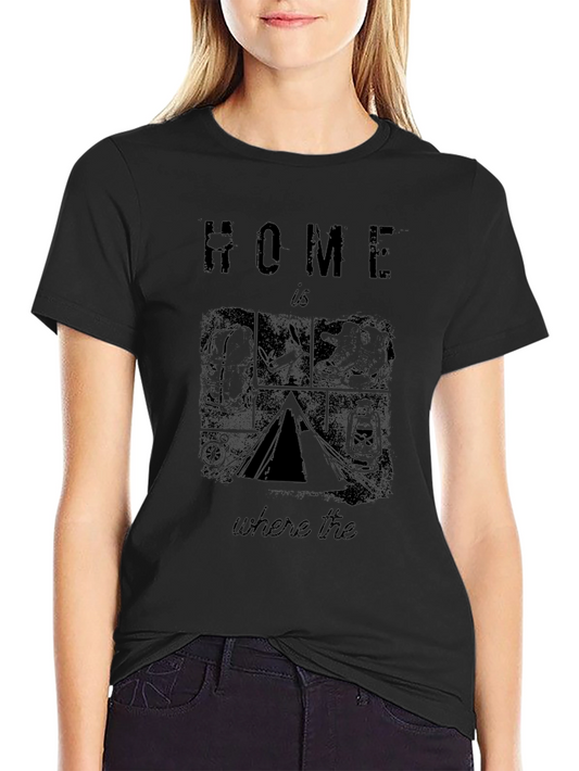 Home is Where the Tent Is Black Graphic T-Shirt