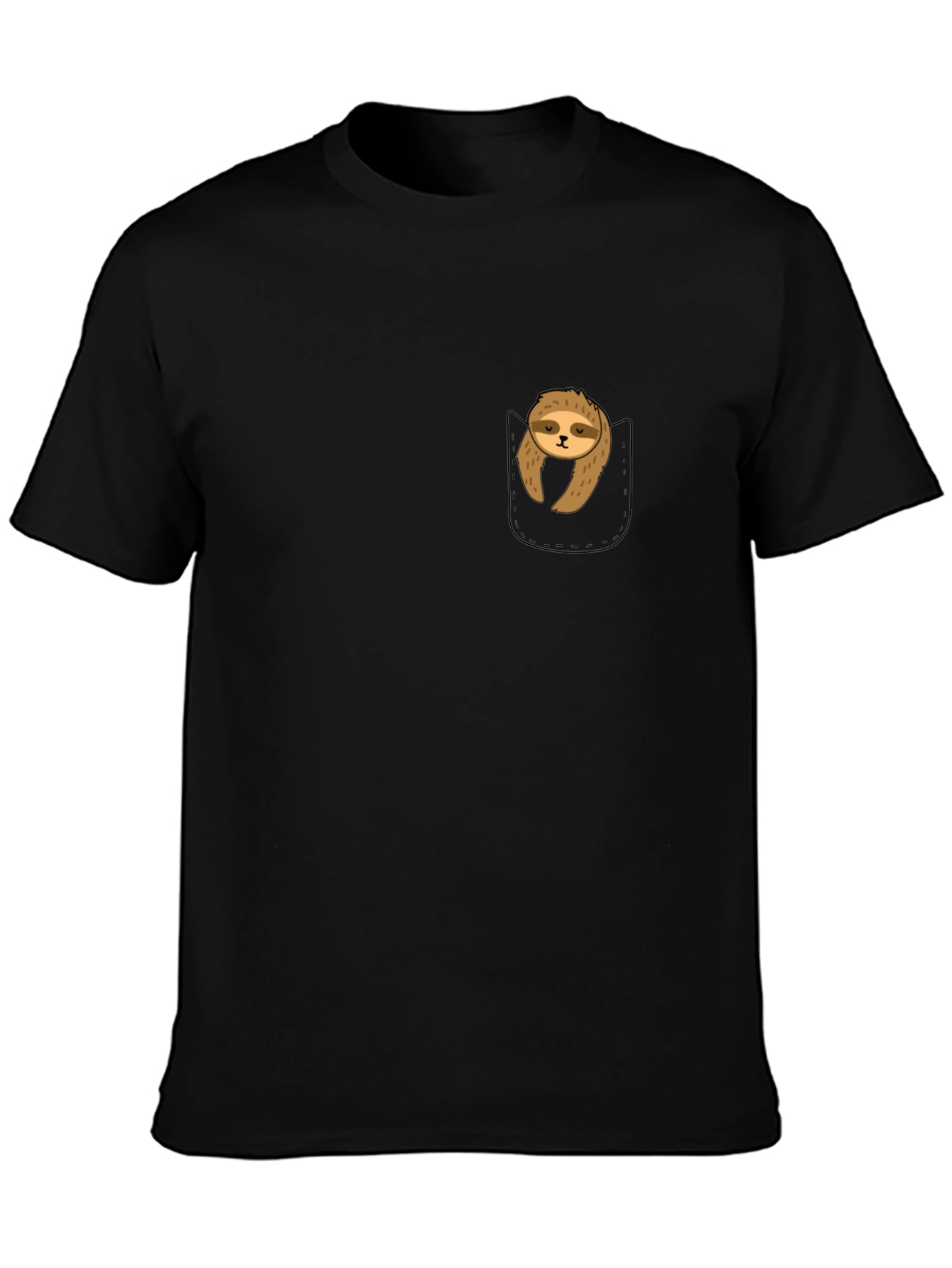 Sloth in Pocket Graphic Tee - Comfy Black T-Shirt