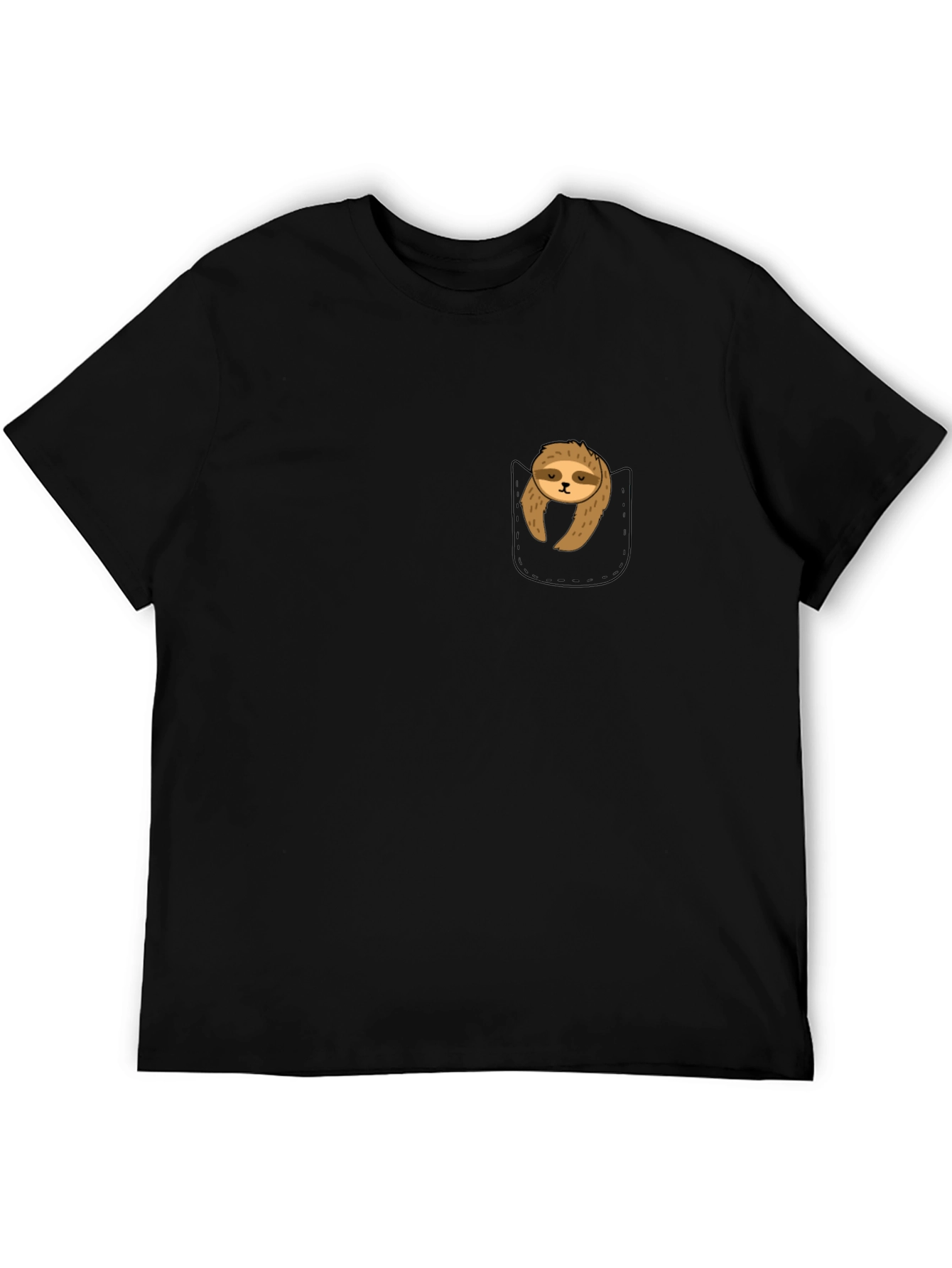 Sloth in Pocket Graphic Tee - Comfy Black T-Shirt