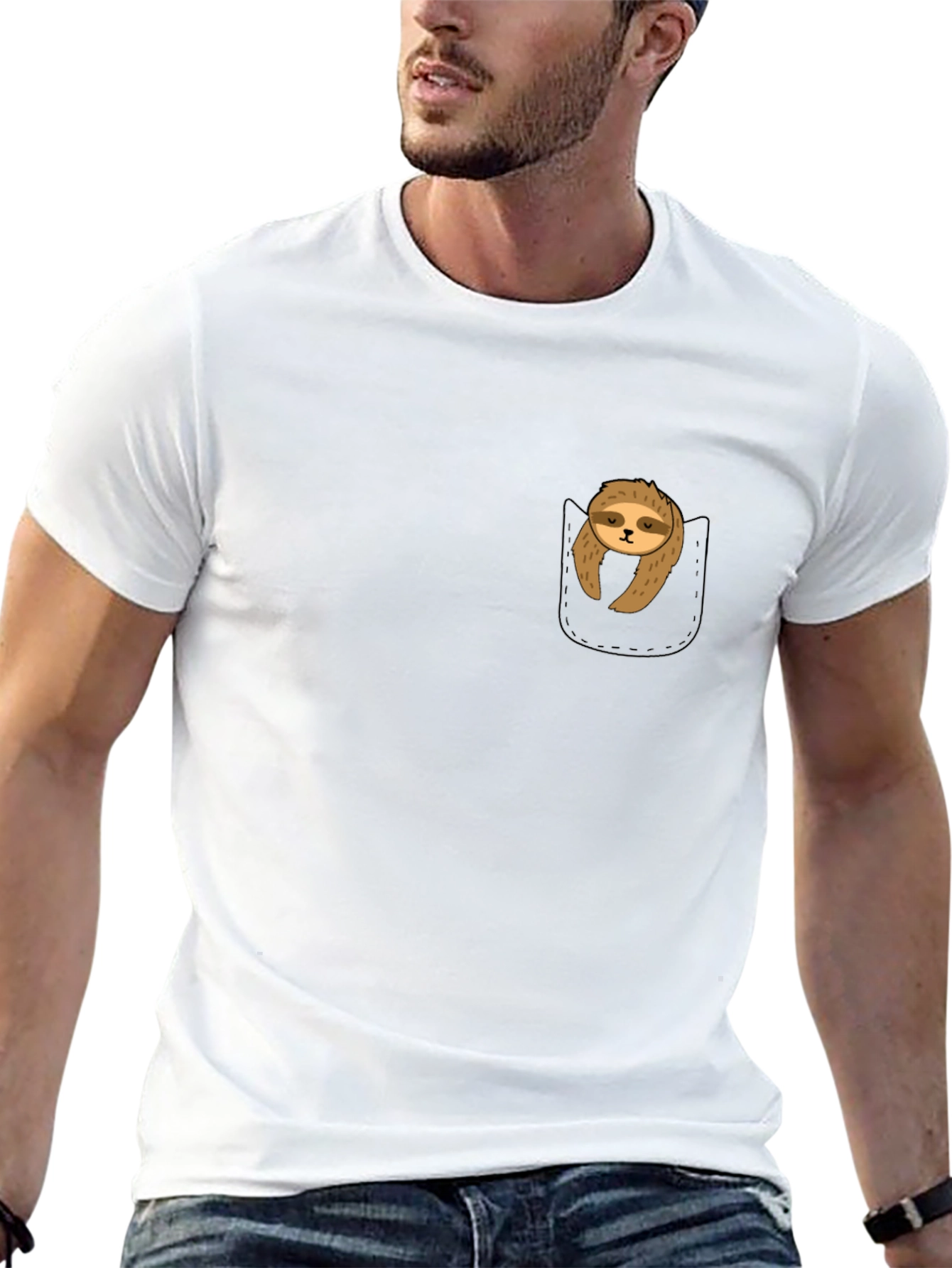 Sloth in Pocket Graphic Tee - Comfy Black T-Shirt