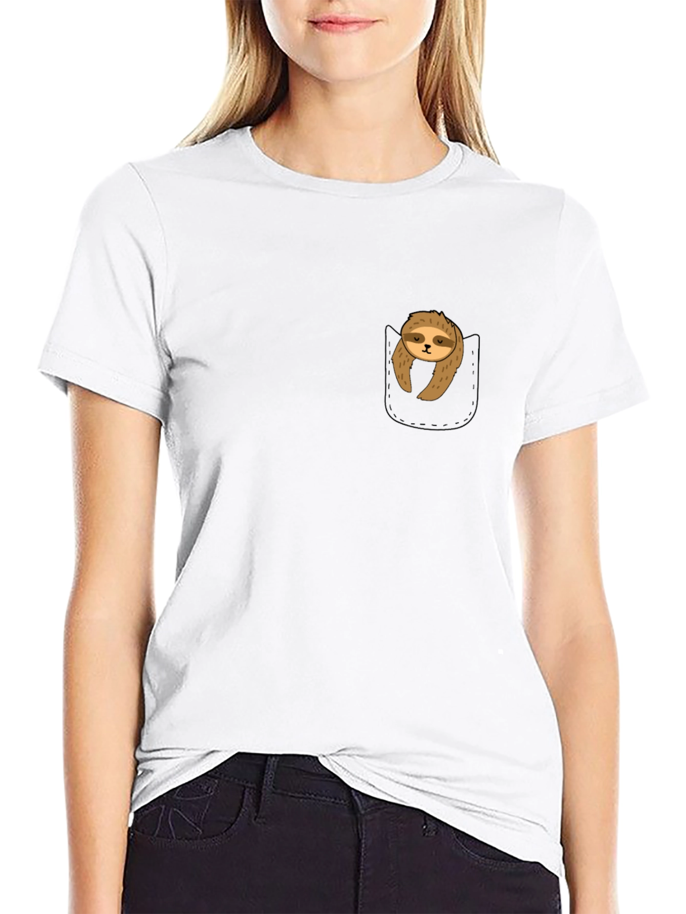 Sloth in Pocket Graphic Tee - Comfy Black T-Shirt