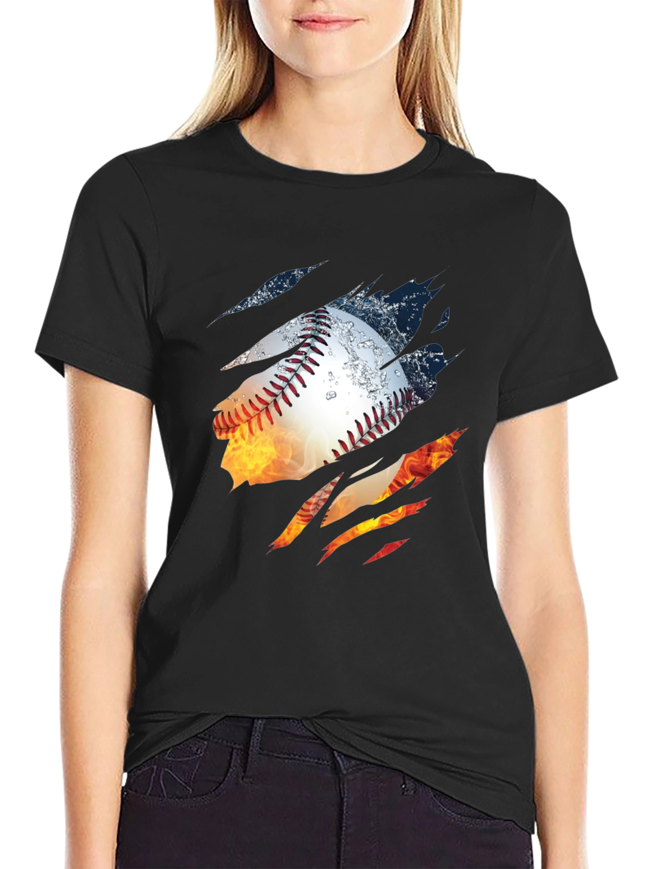 Fiery Baseball Graphic T-Shirt