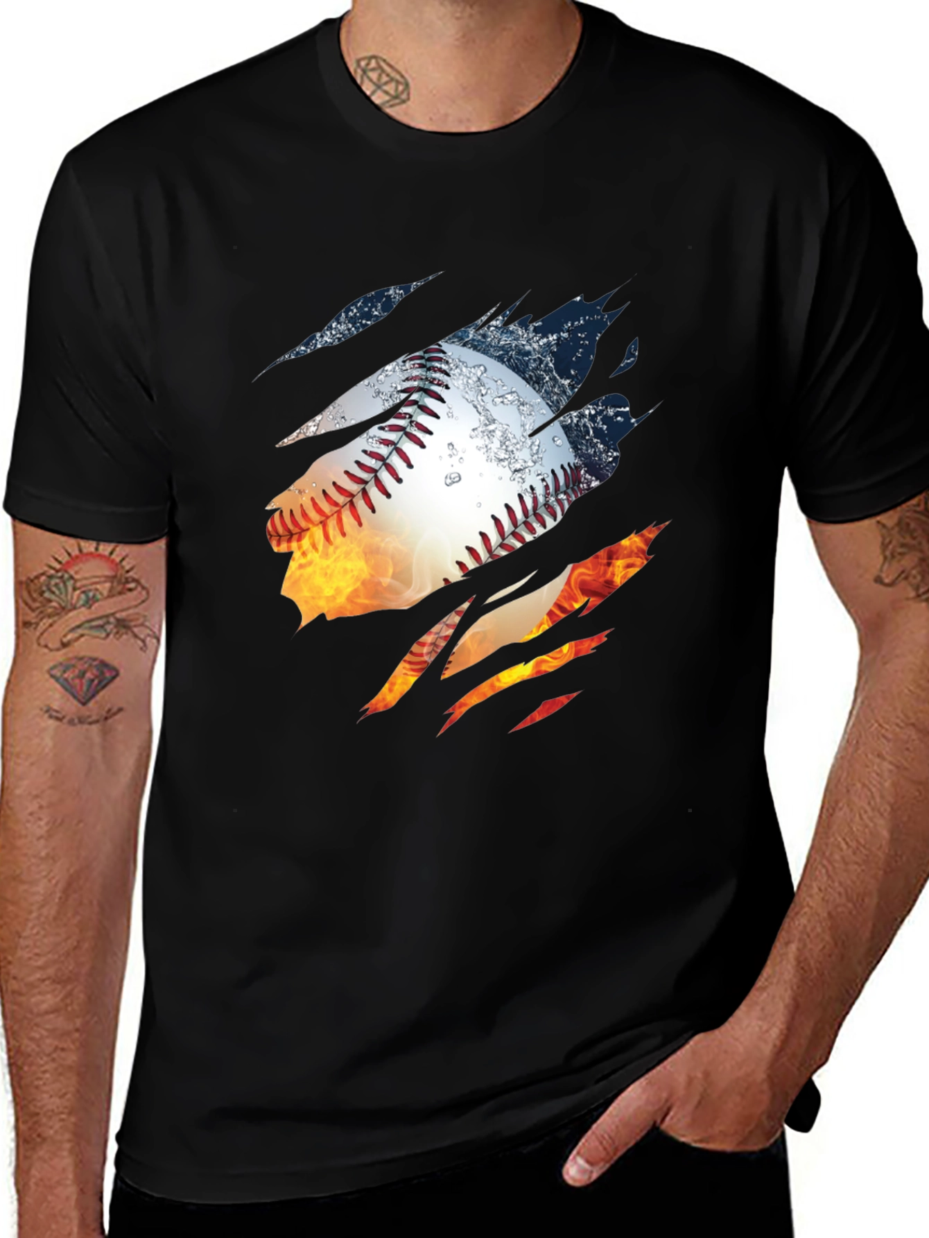 Fiery Baseball Graphic T-Shirt