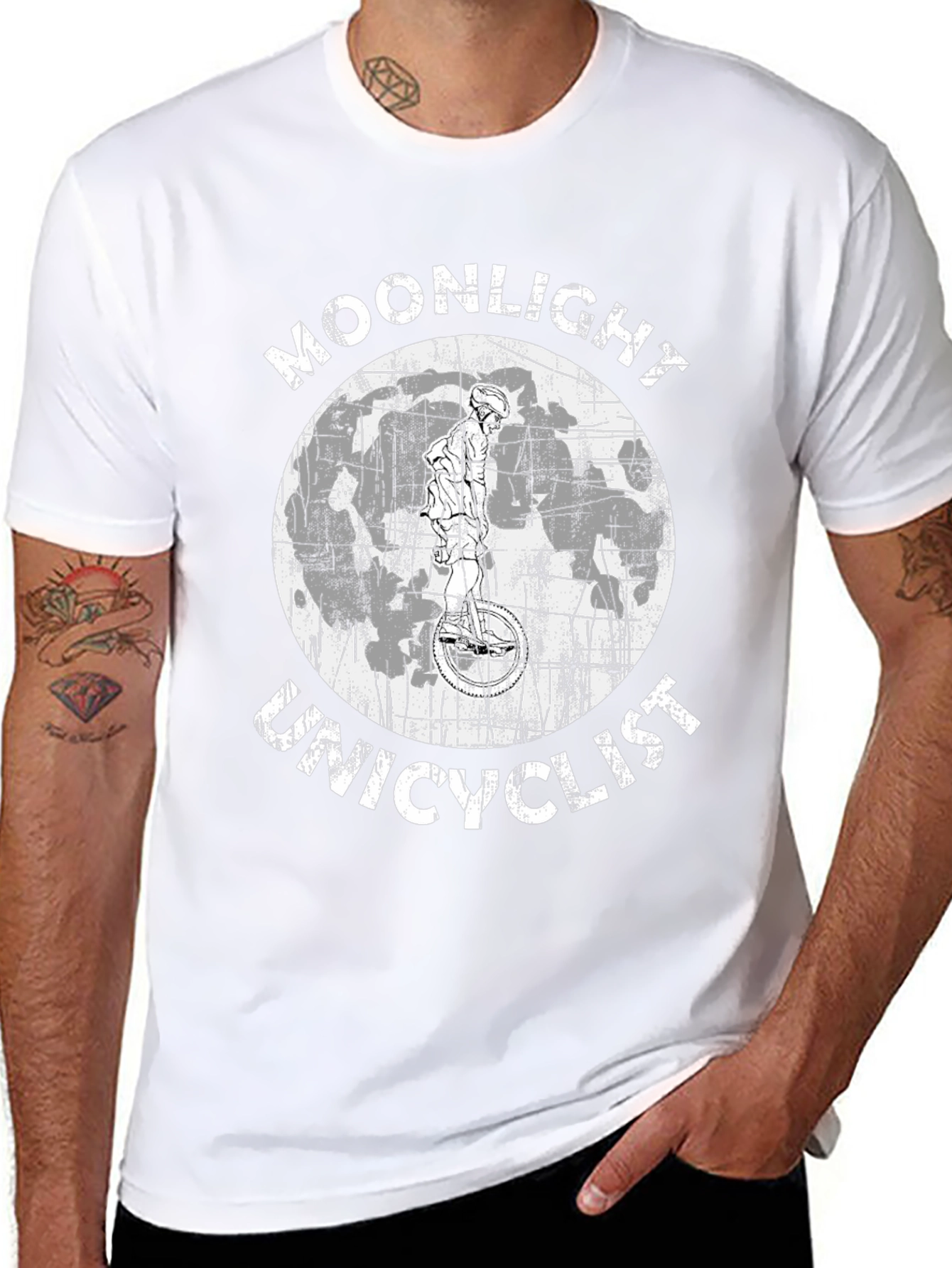 Moonlight Unicyclist Graphic T-Shirt - Unique Design