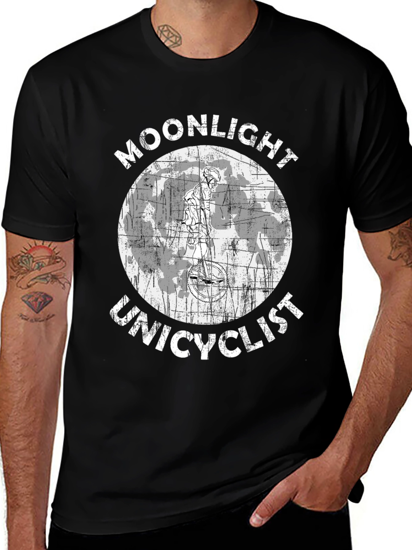Moonlight Unicyclist Graphic T-Shirt - Unique Design