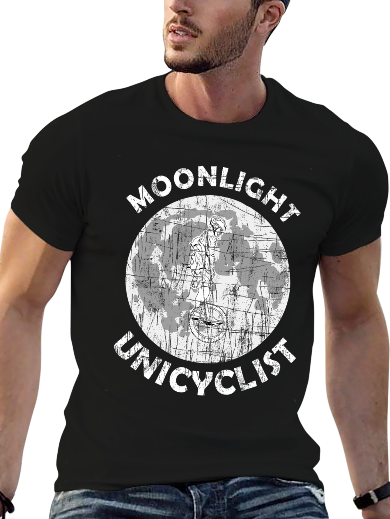 Moonlight Unicyclist Graphic T-Shirt - Unique Design