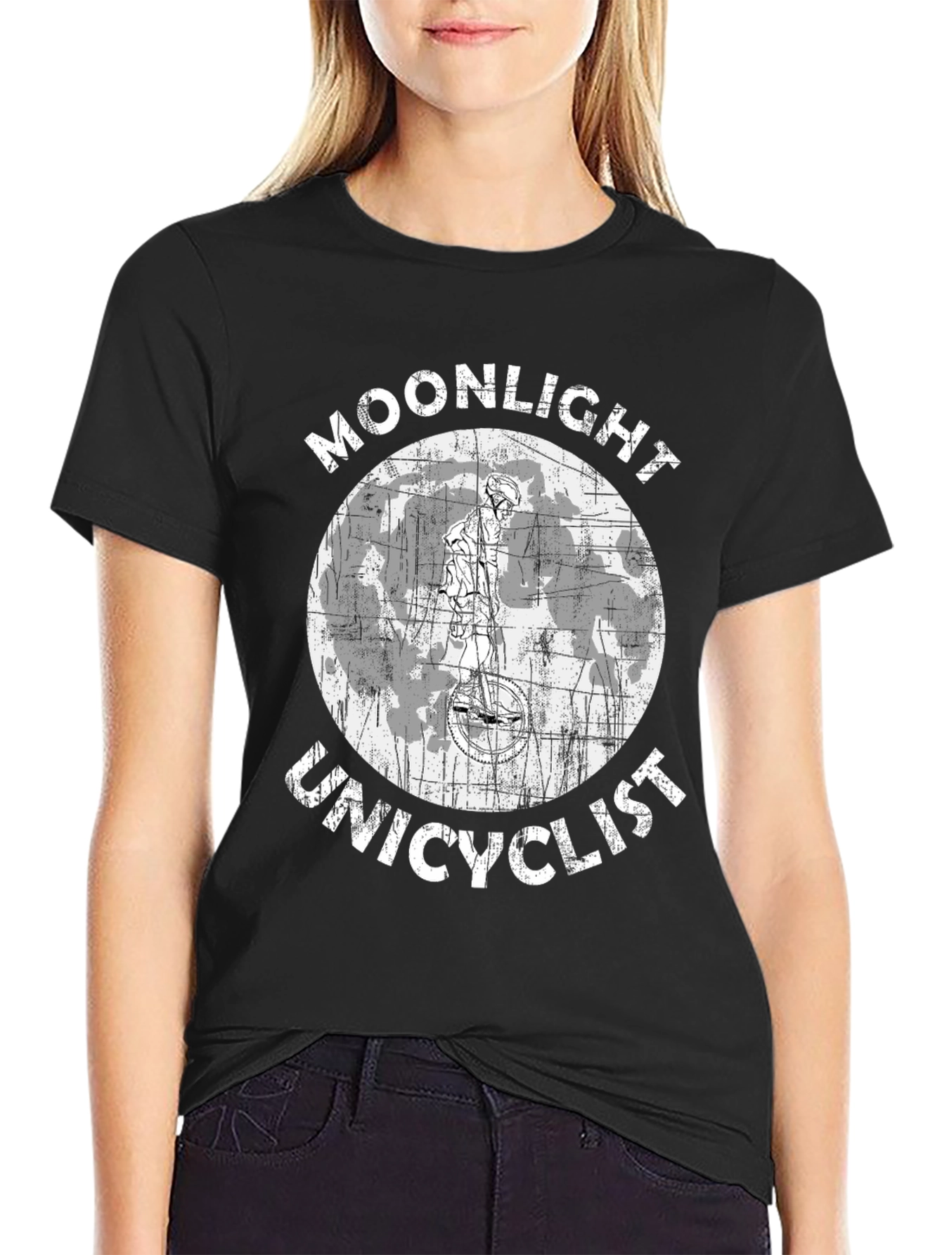 Moonlight Unicyclist Graphic T-Shirt - Unique Design