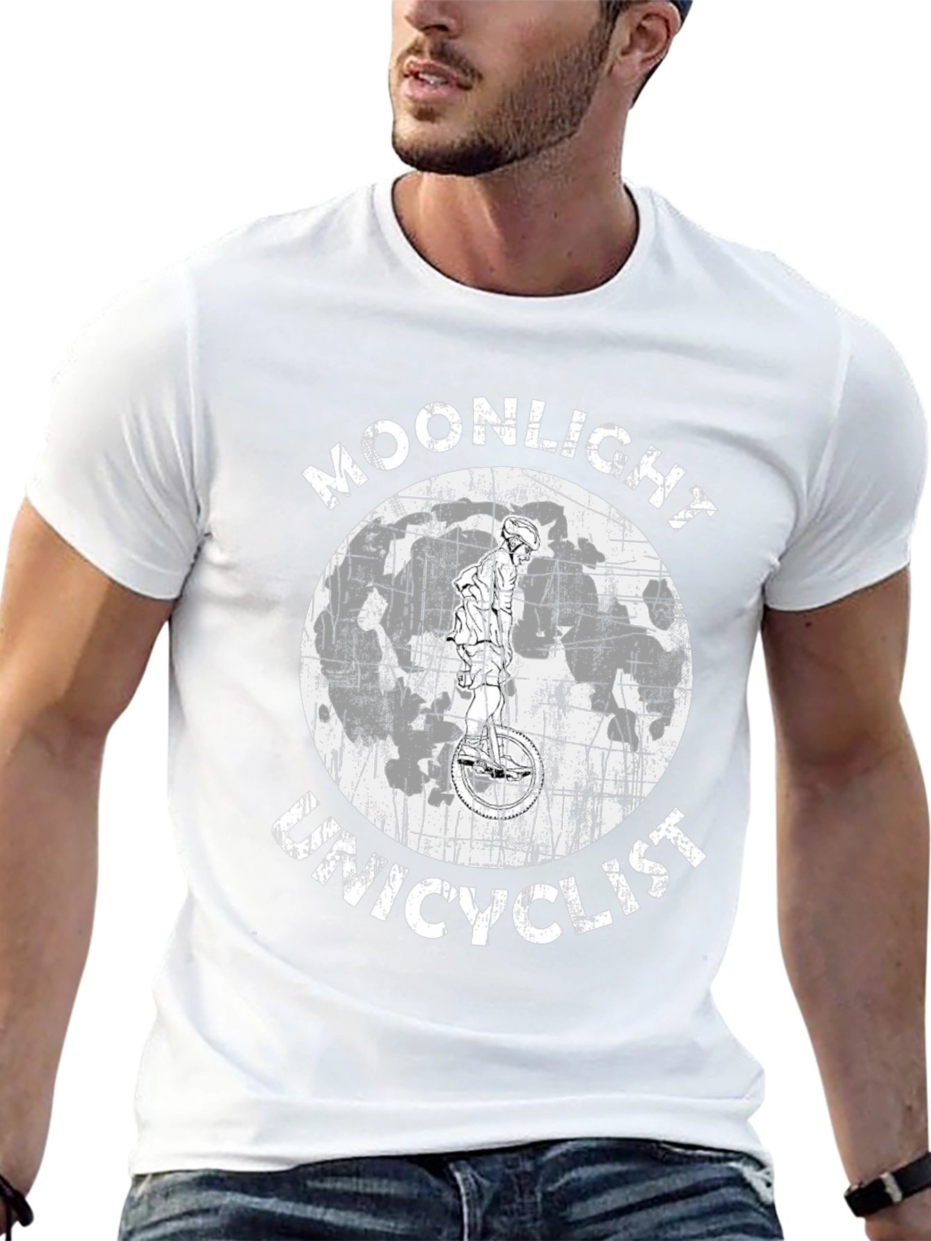 Moonlight Unicyclist Graphic T-Shirt - Unique Design