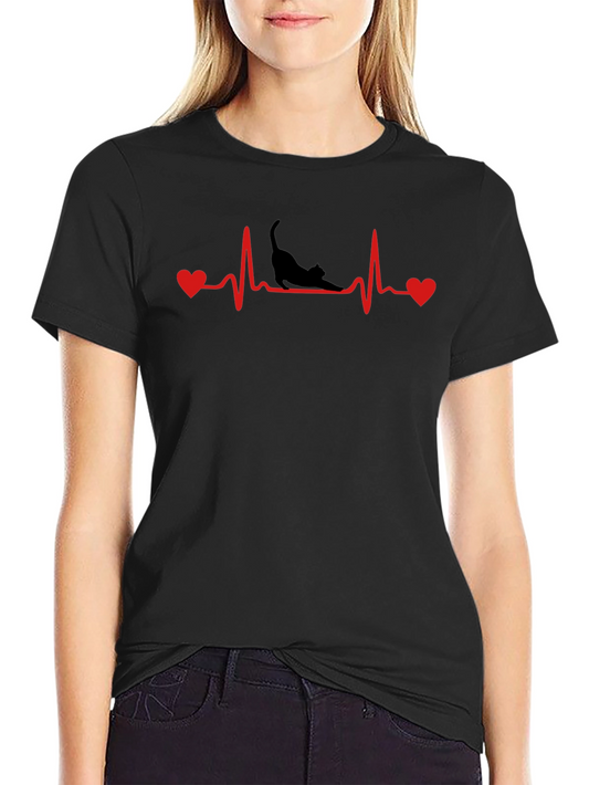 Cat Heartbeat T-Shirt - Black