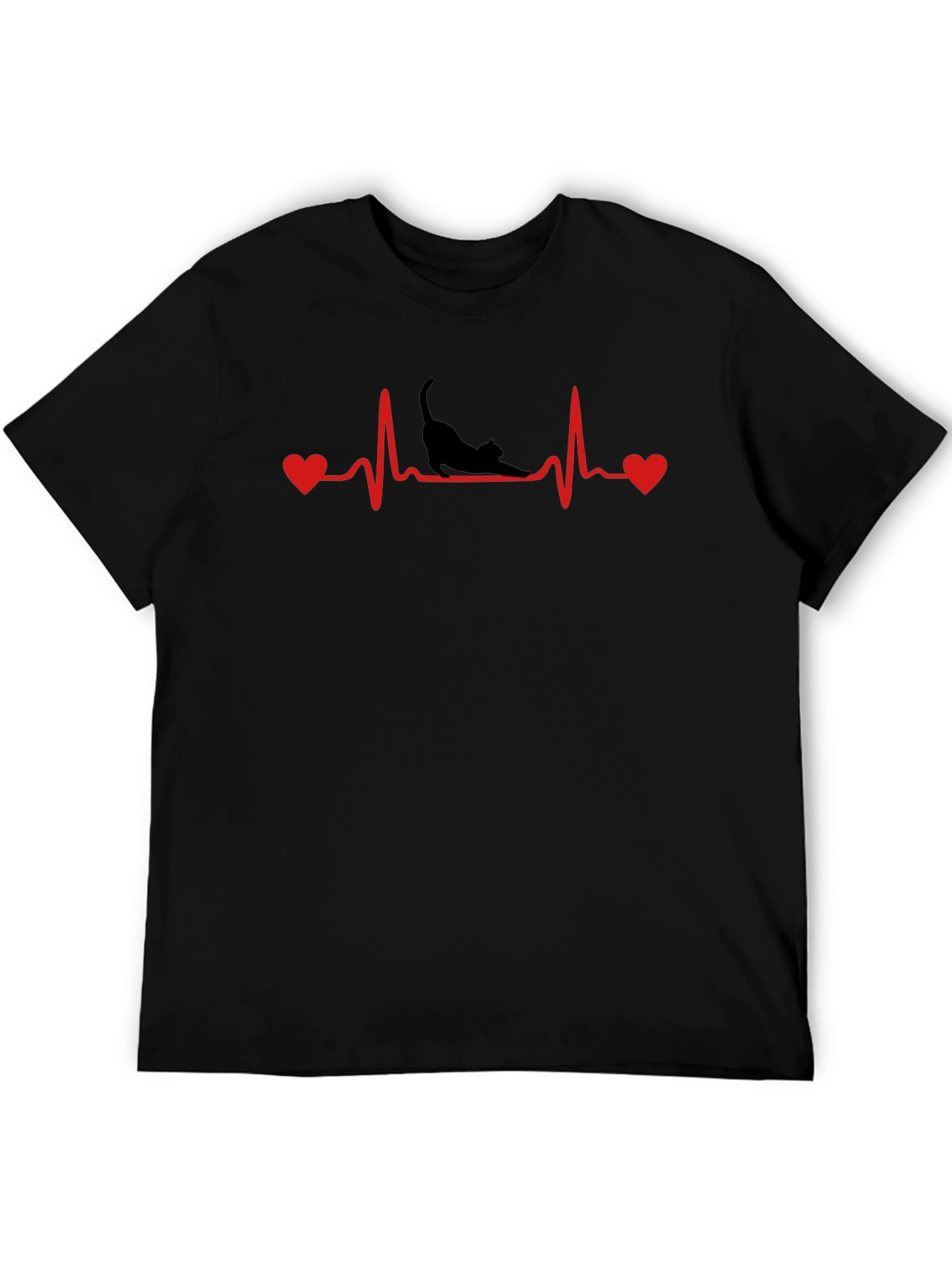 Cat Heartbeat T-Shirt - Black