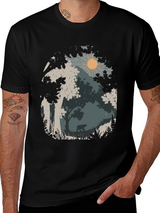 Nature Bear Graphic Tee - Black Cotton Blend