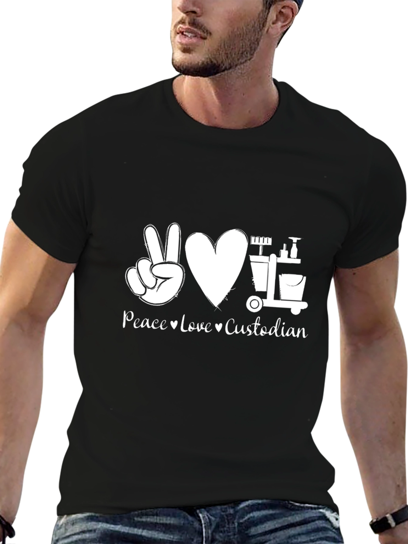 Peace Love Custodian T-Shirt - Cleaning Crew Appreciation