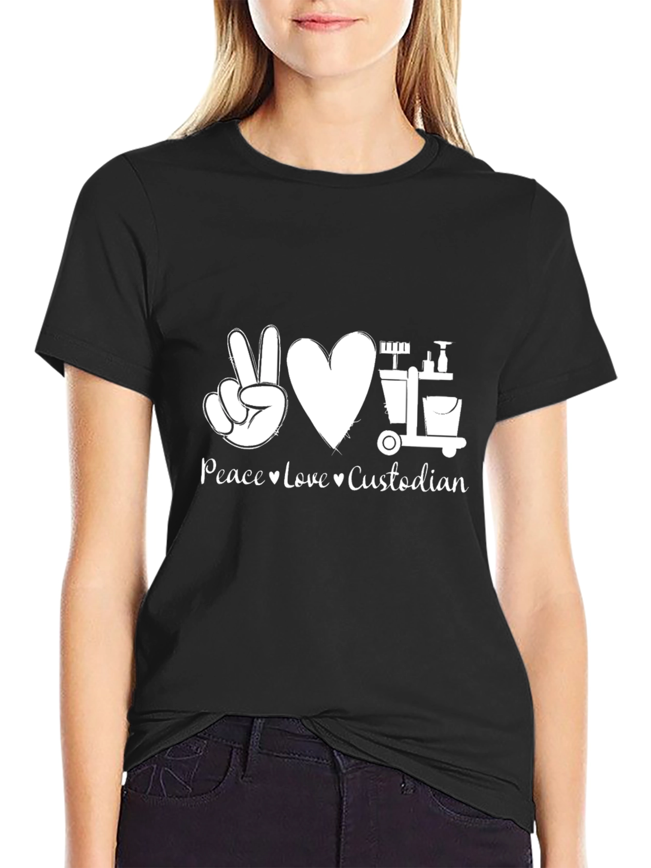 Peace Love Custodian T-Shirt - Cleaning Crew Appreciation