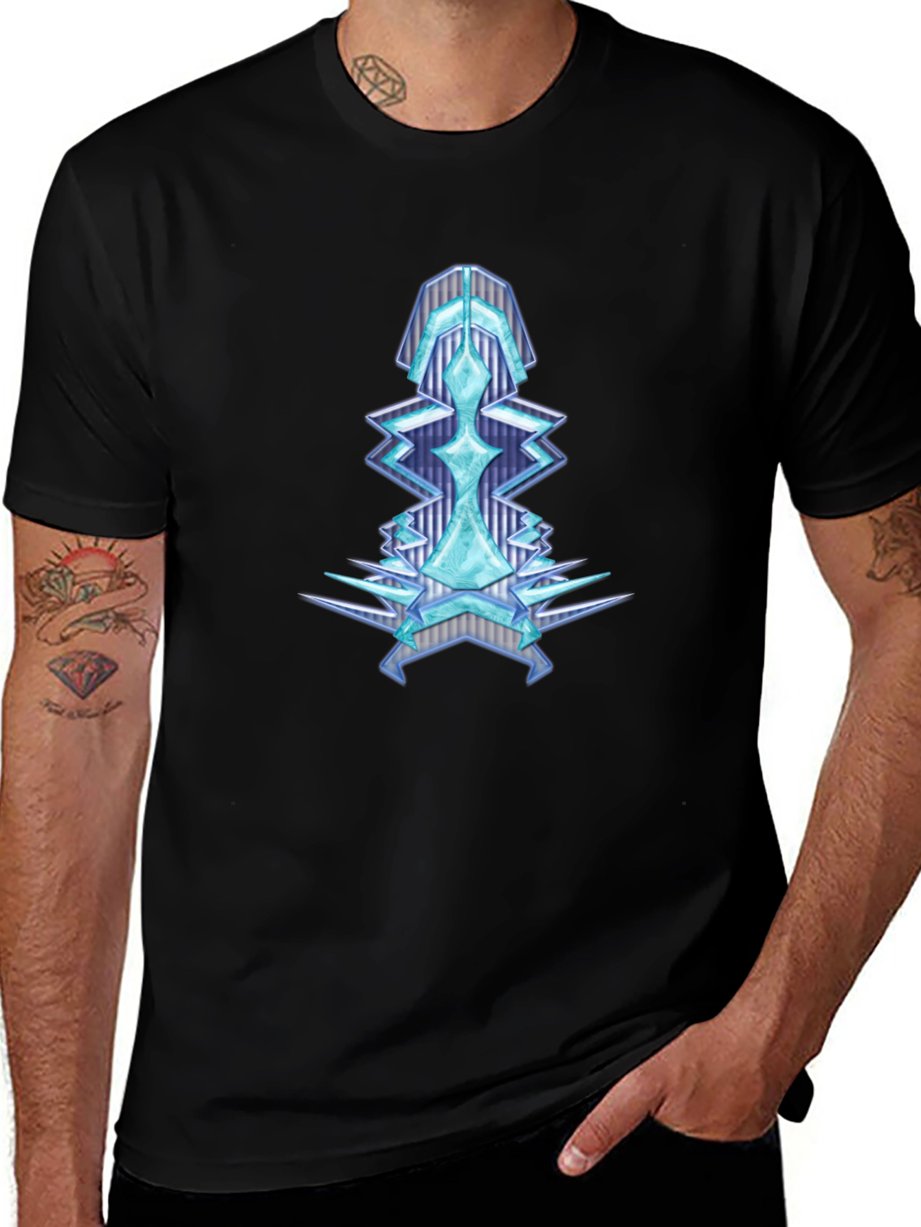 Geometric Ice Crystal Graphic Tee - Black