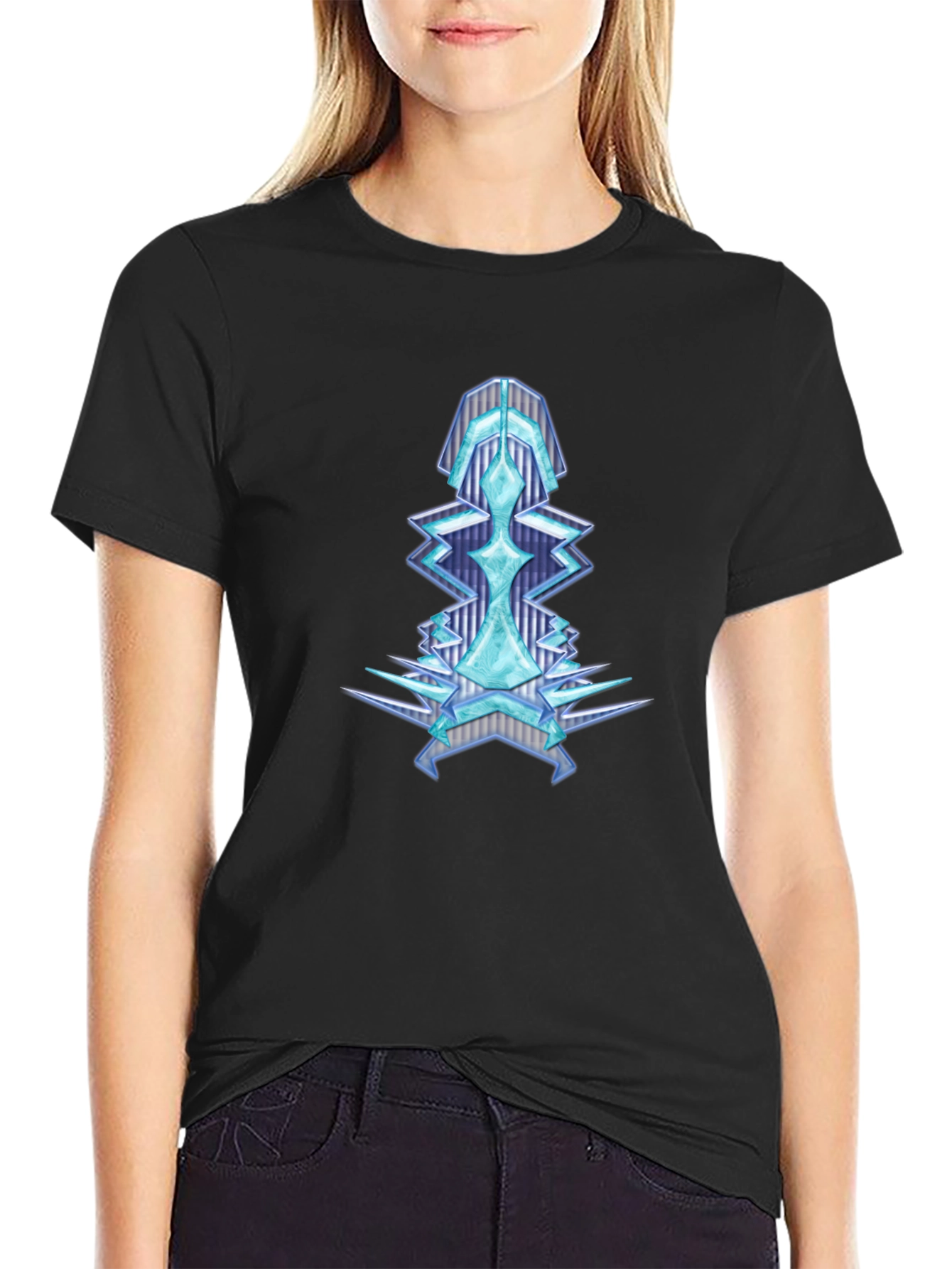 Geometric Ice Crystal Graphic Tee - Black