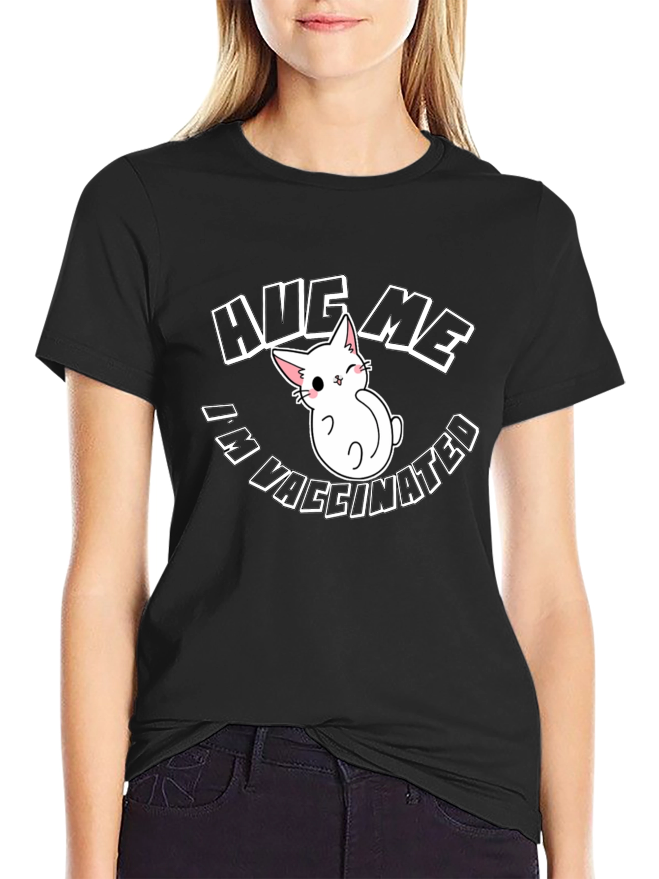 Hug Me Im Vaccinated Black T-Shirt