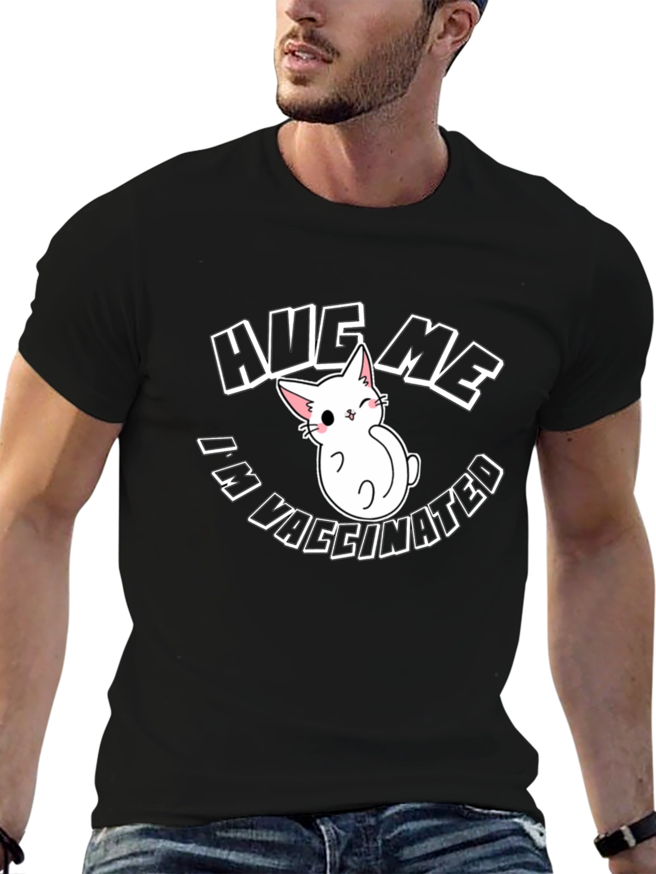 Hug Me Im Vaccinated Black T-Shirt
