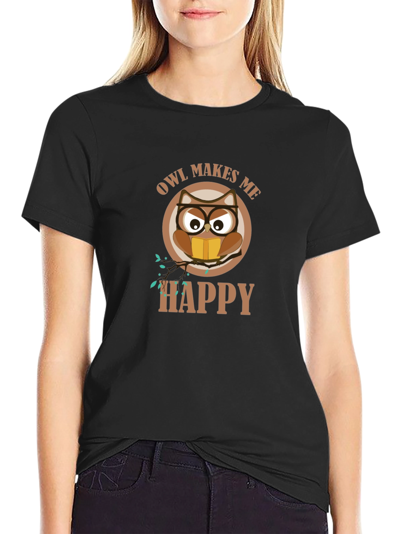 Owl Makes Me Happy T-Shirt - Cute Graphic Tee
