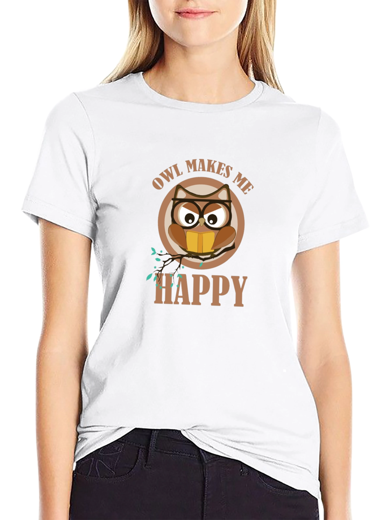 Owl Makes Me Happy T-Shirt - Cute Graphic Tee