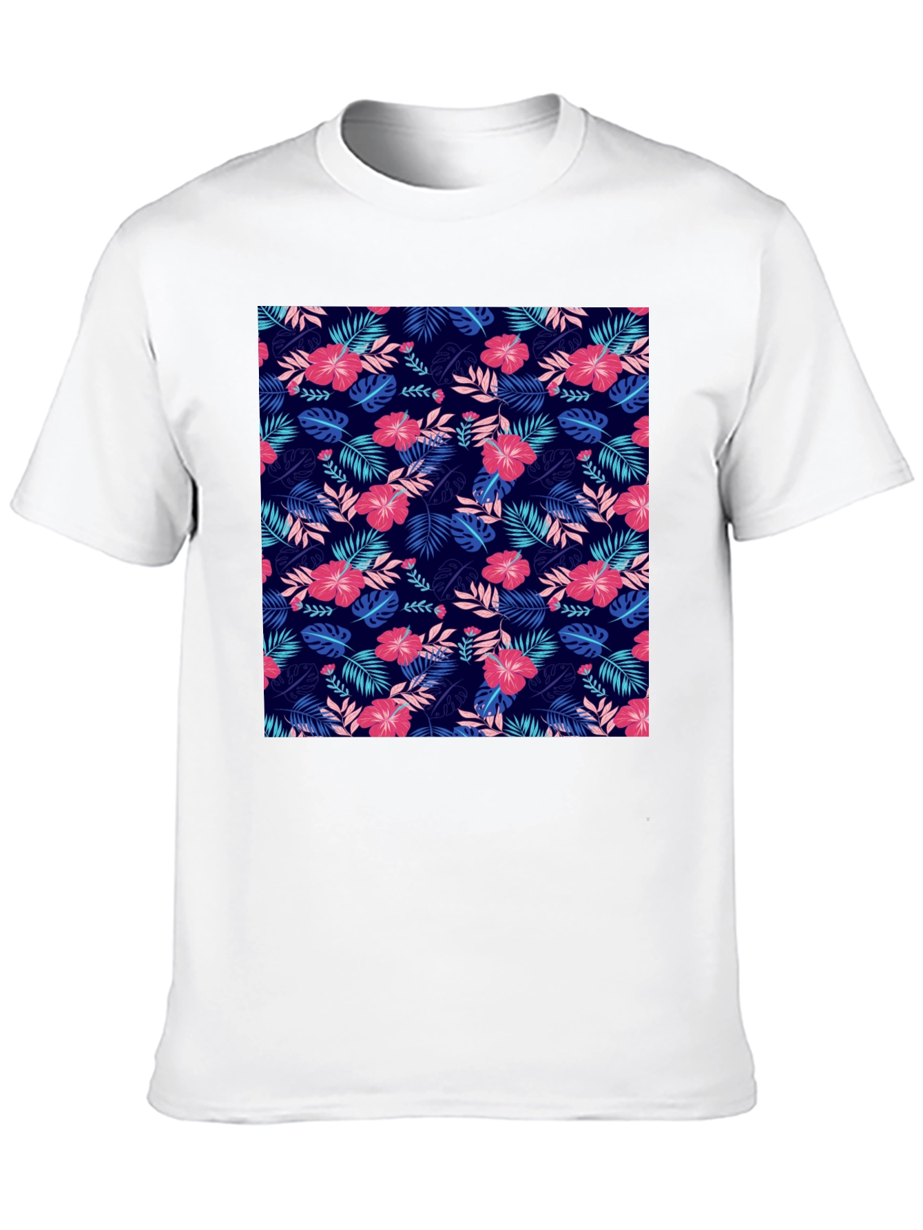 Tropical Floral Print Mens Black T-Shirt