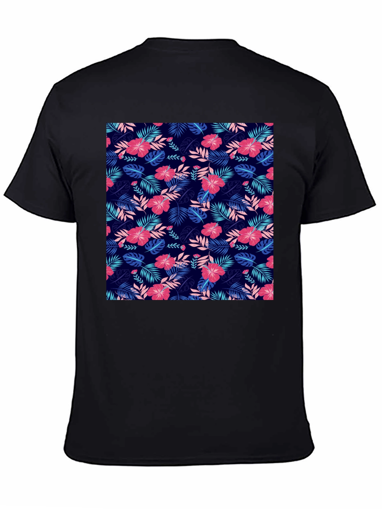 Tropical Floral Print Mens Black T-Shirt