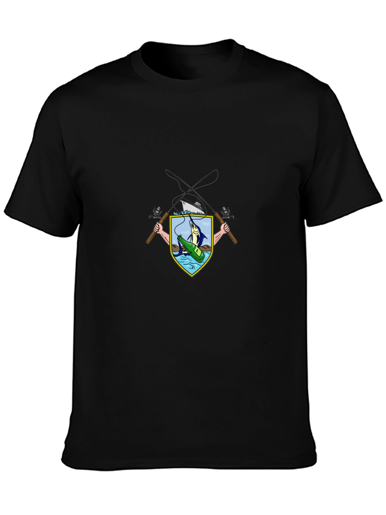 Fishing Crest Graphic Tee - Black