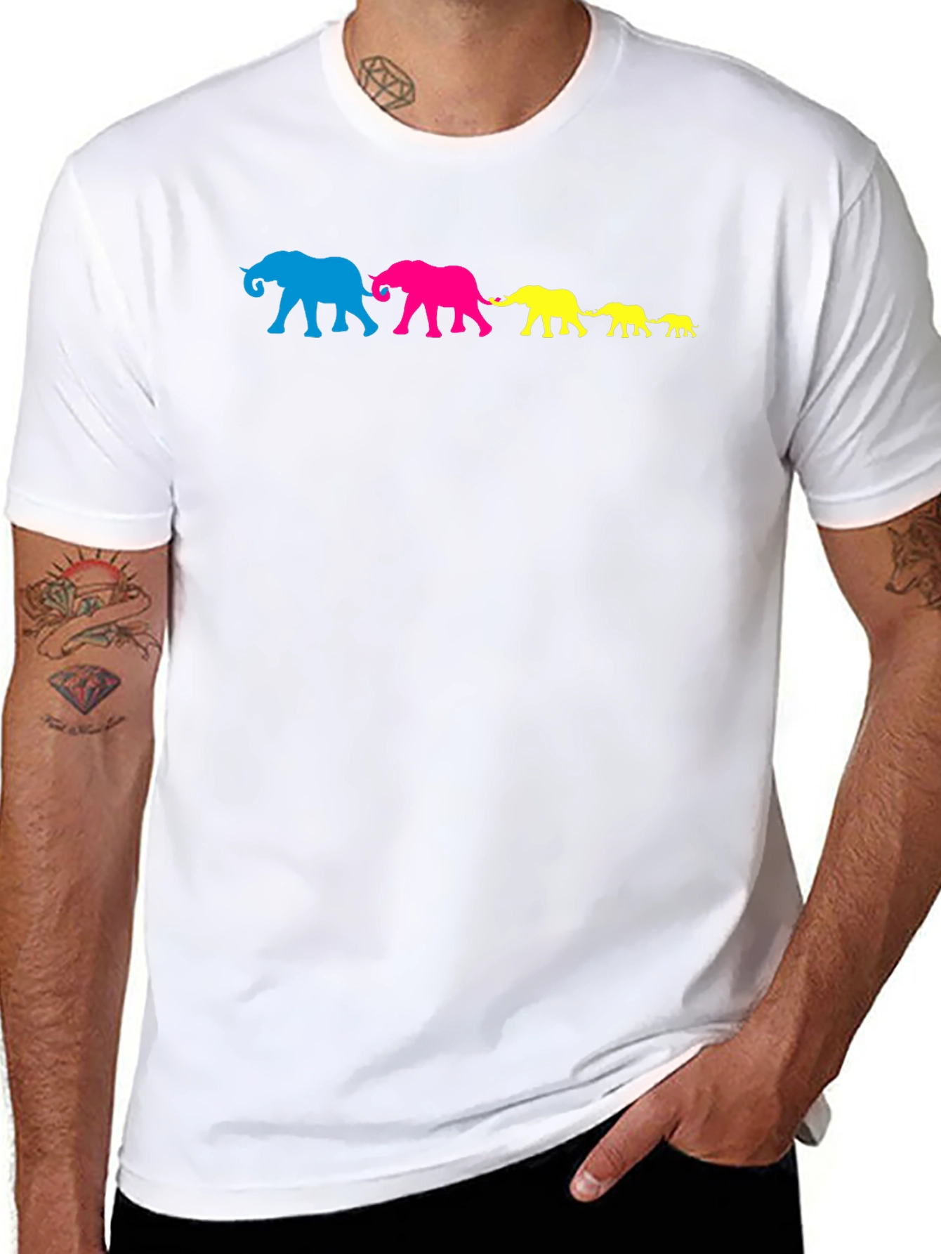 Elephant Family T-Shirt - Black Cotton Crew Neck