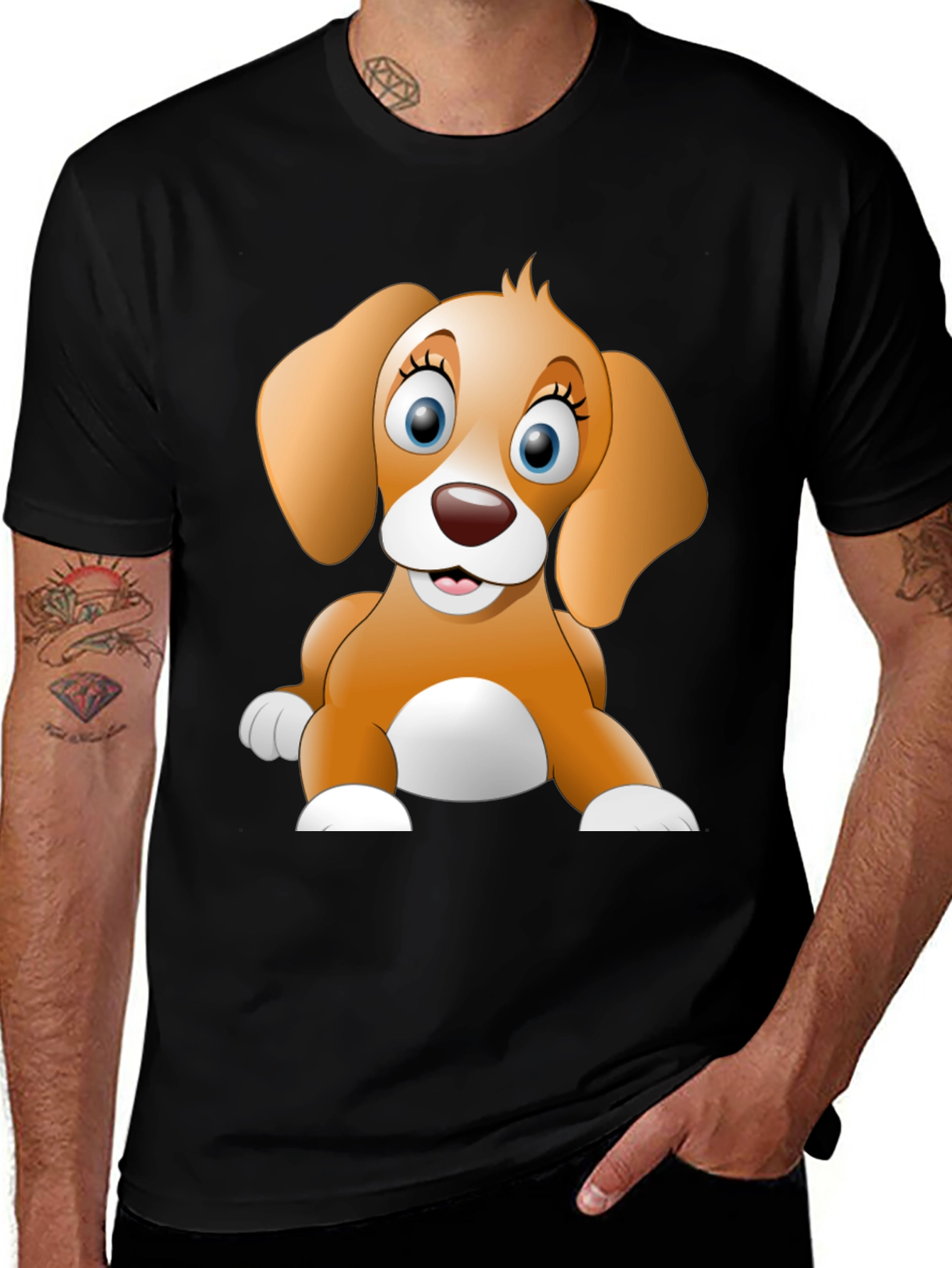 Cartoon Puppy Dog Graphic Print T-Shirt