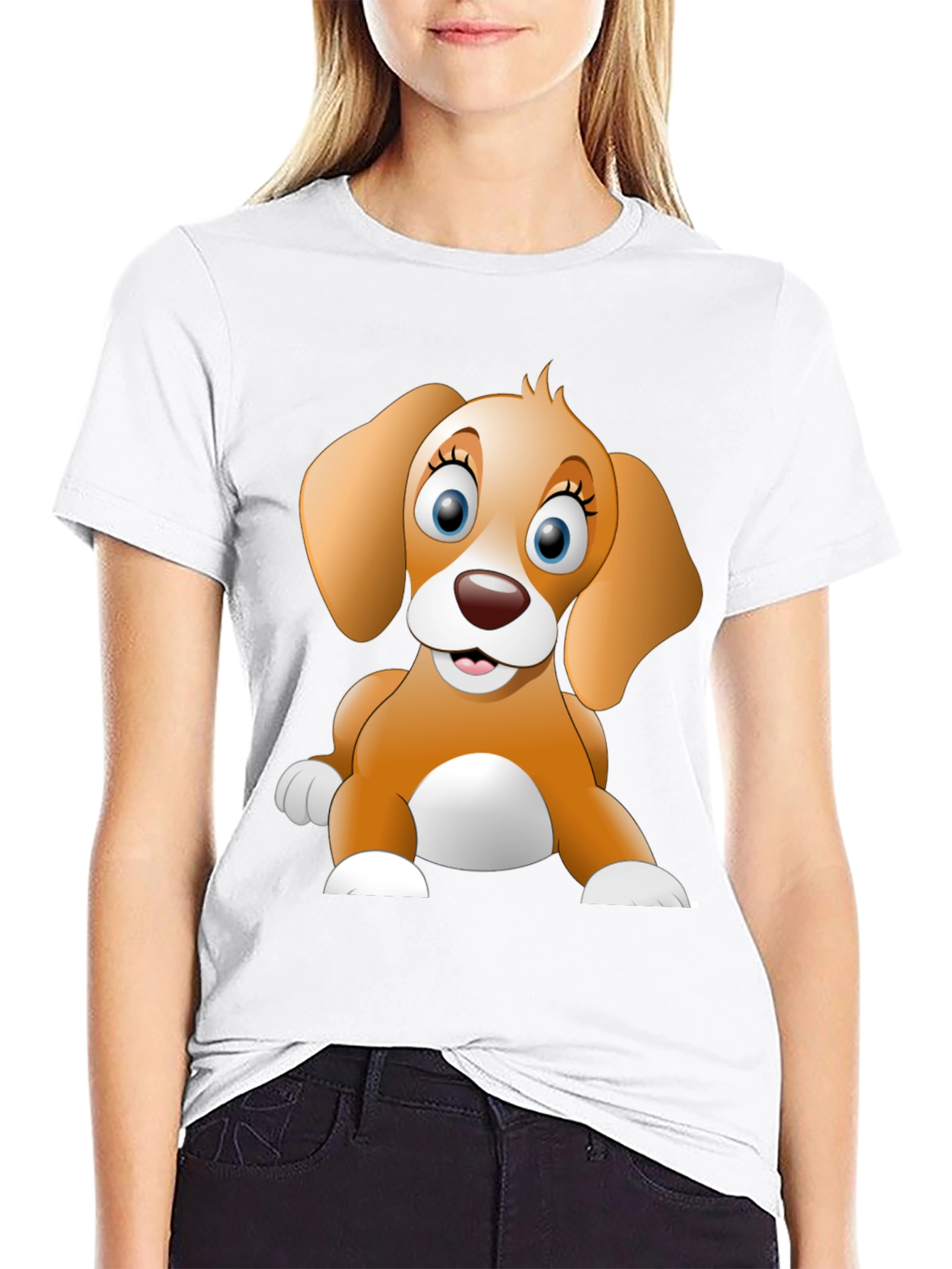 Cartoon Puppy Dog Graphic Print T-Shirt